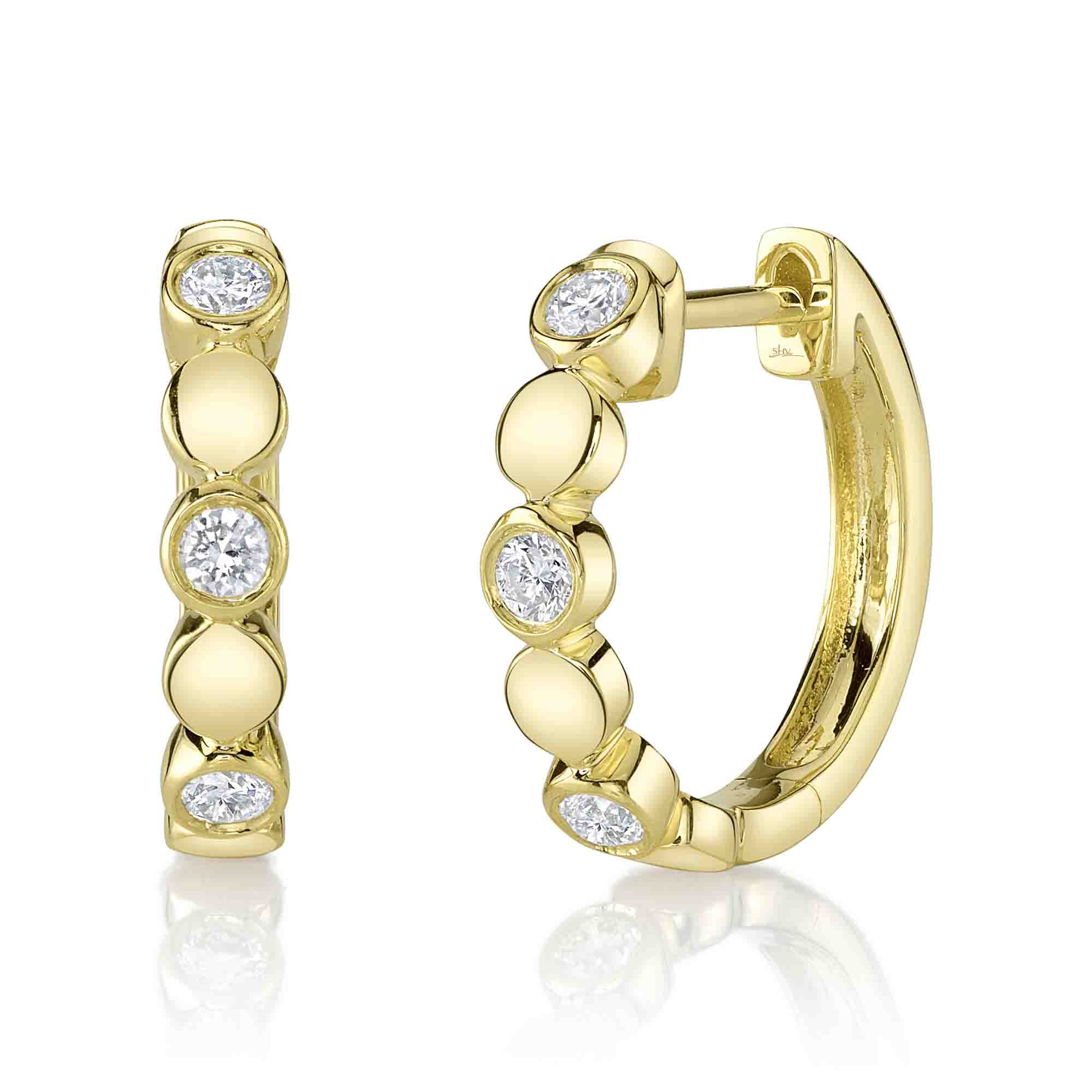 Alternating Diamond Bezel Huggie Hoop Earrings