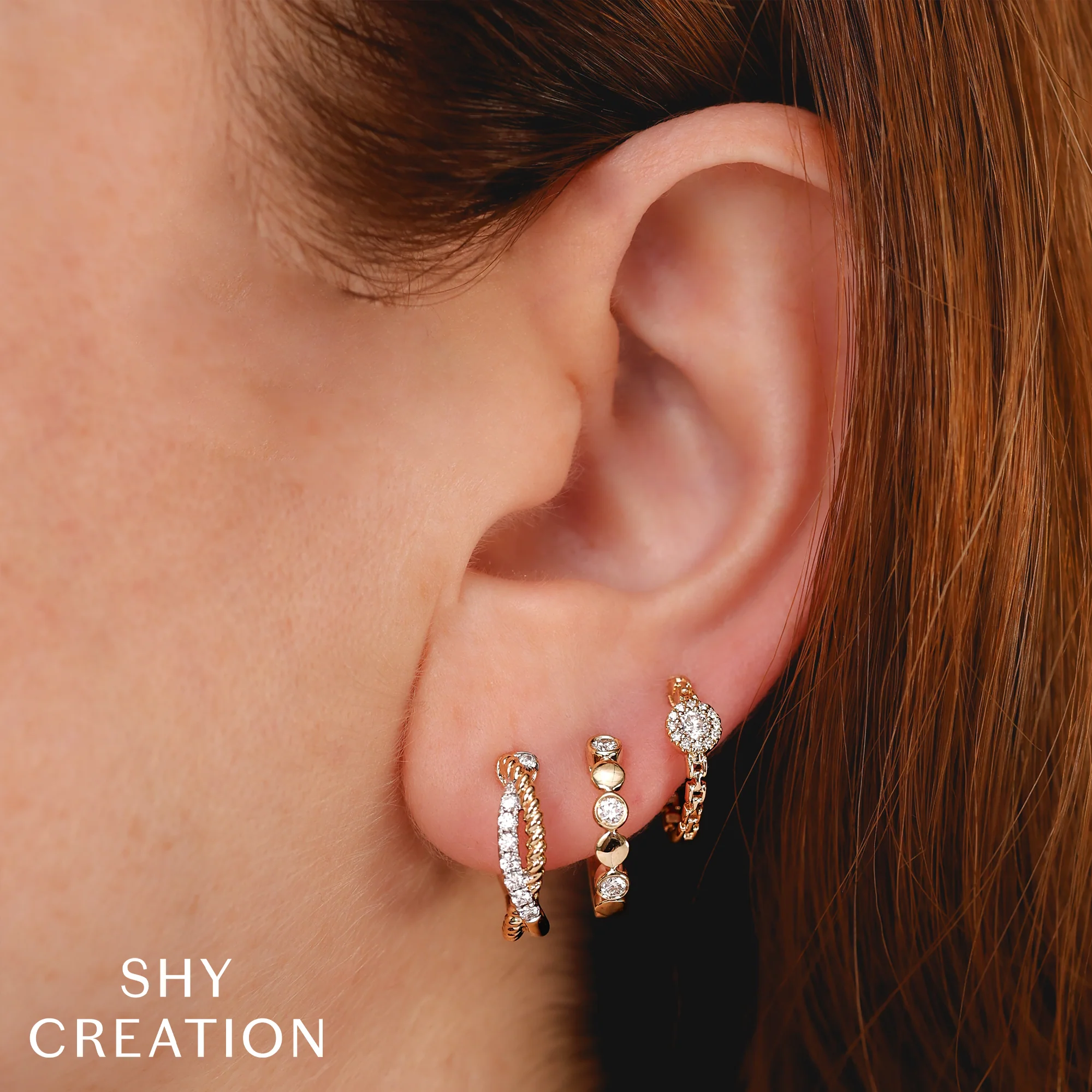 Alternating Diamond Bezel Huggie Hoop Earrings - Image 2