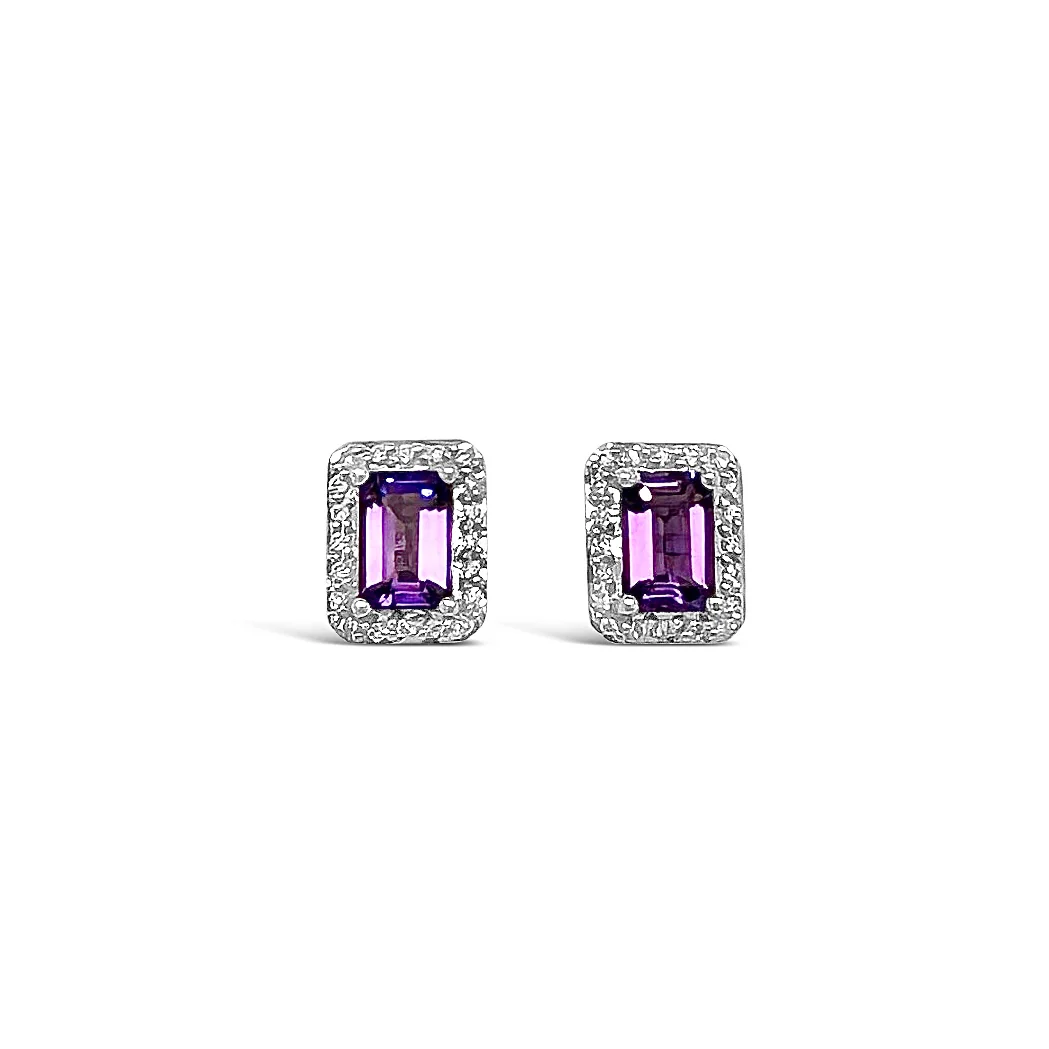 Amethyst & Diamond Halo Stud Earrings