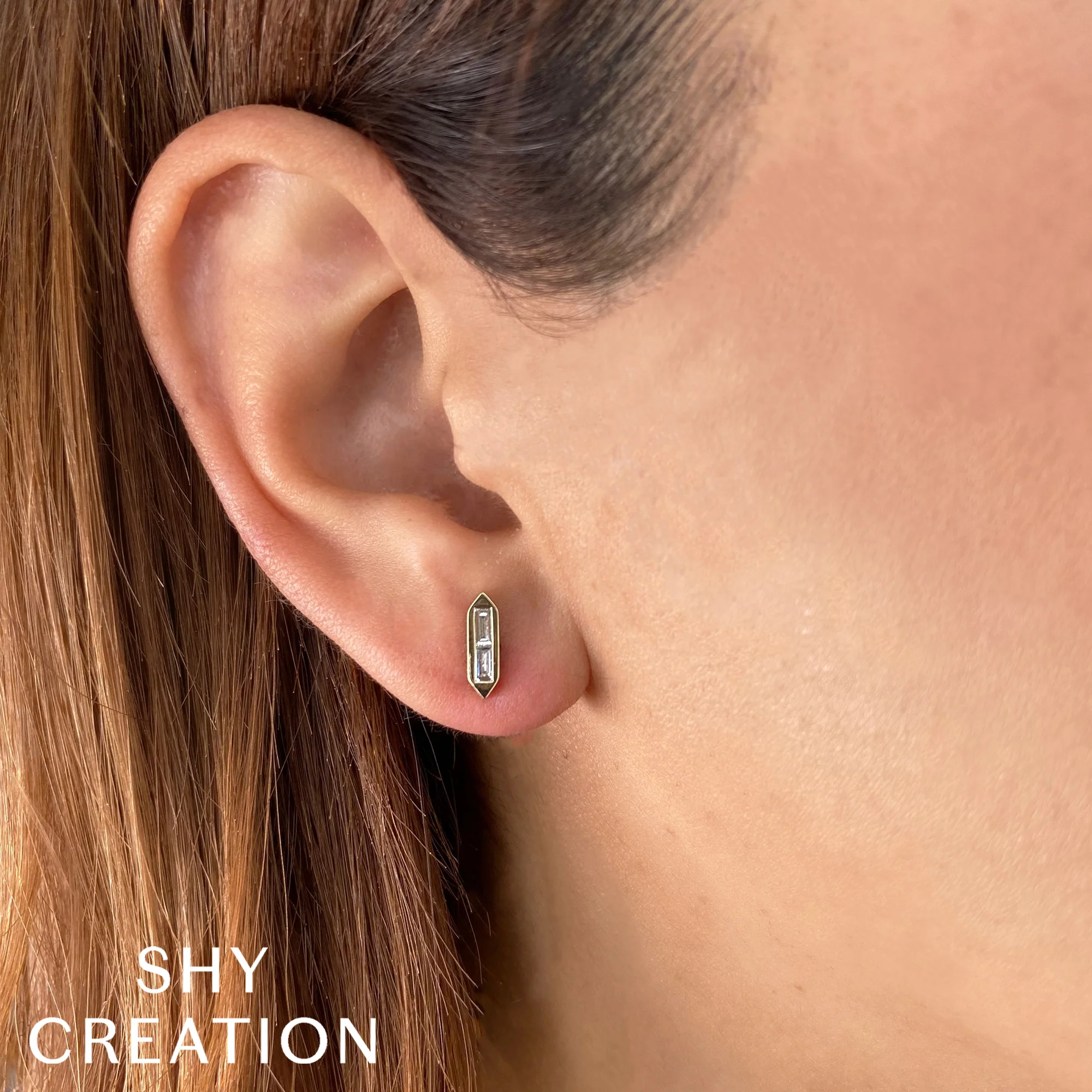 Baguette Diamond Bar Studs - Image 2