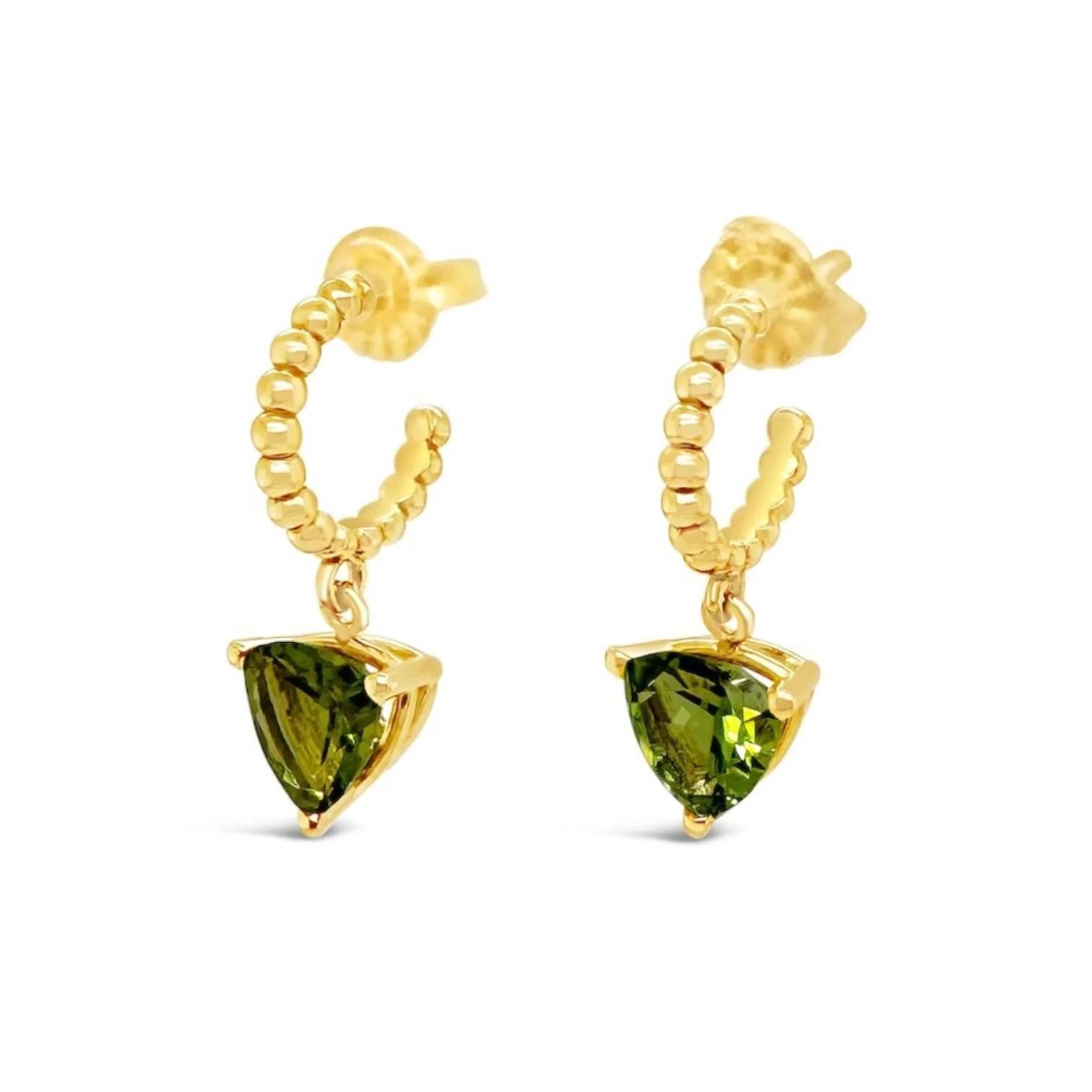 Beaded Hoop & Trillion Peridot Earrings - Image 2