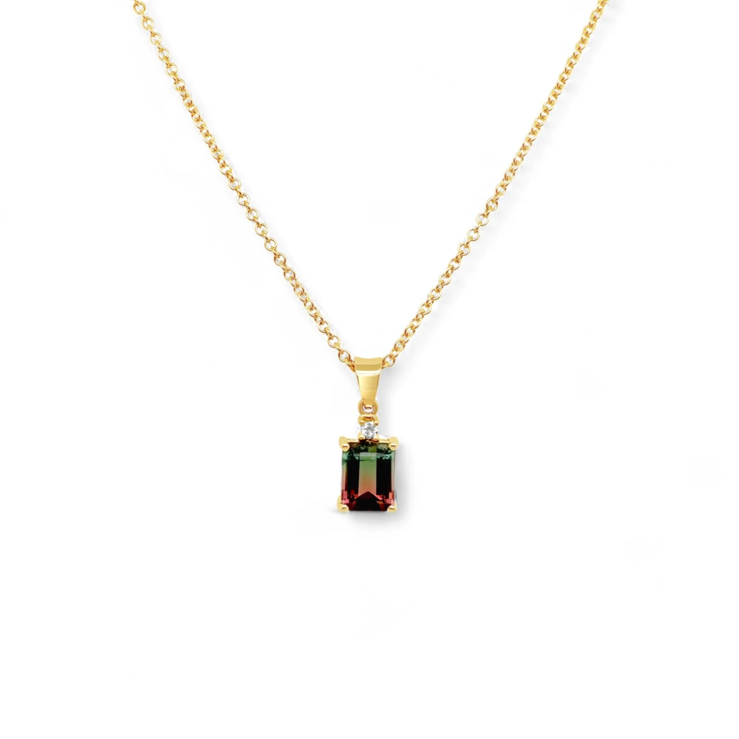 Bi-Color Tourmaline & Diamond Pendant