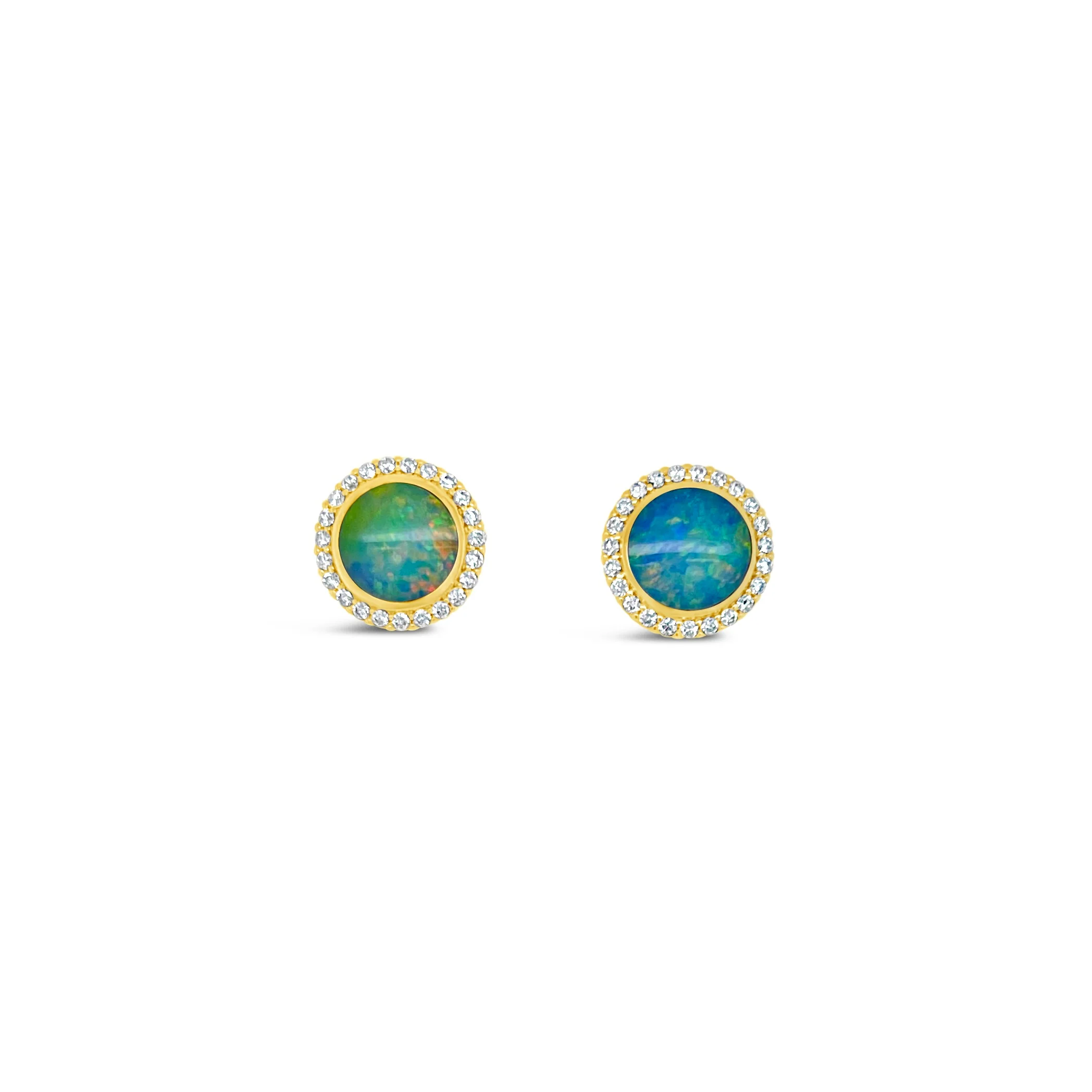 Black Opal & Diamond Halo Stud Earrings