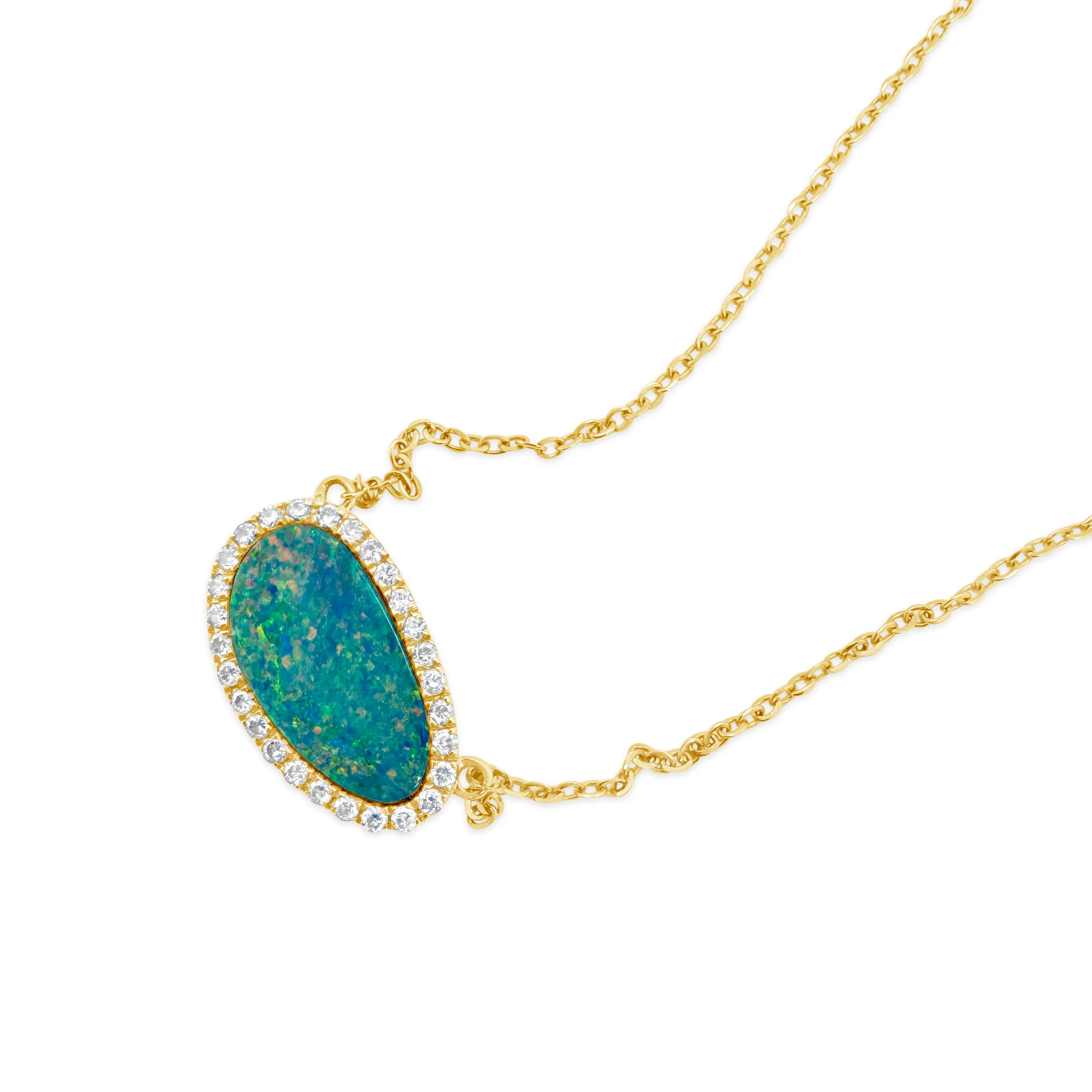 Black Opal Doublet & Diamond Halo Necklace - Image 2