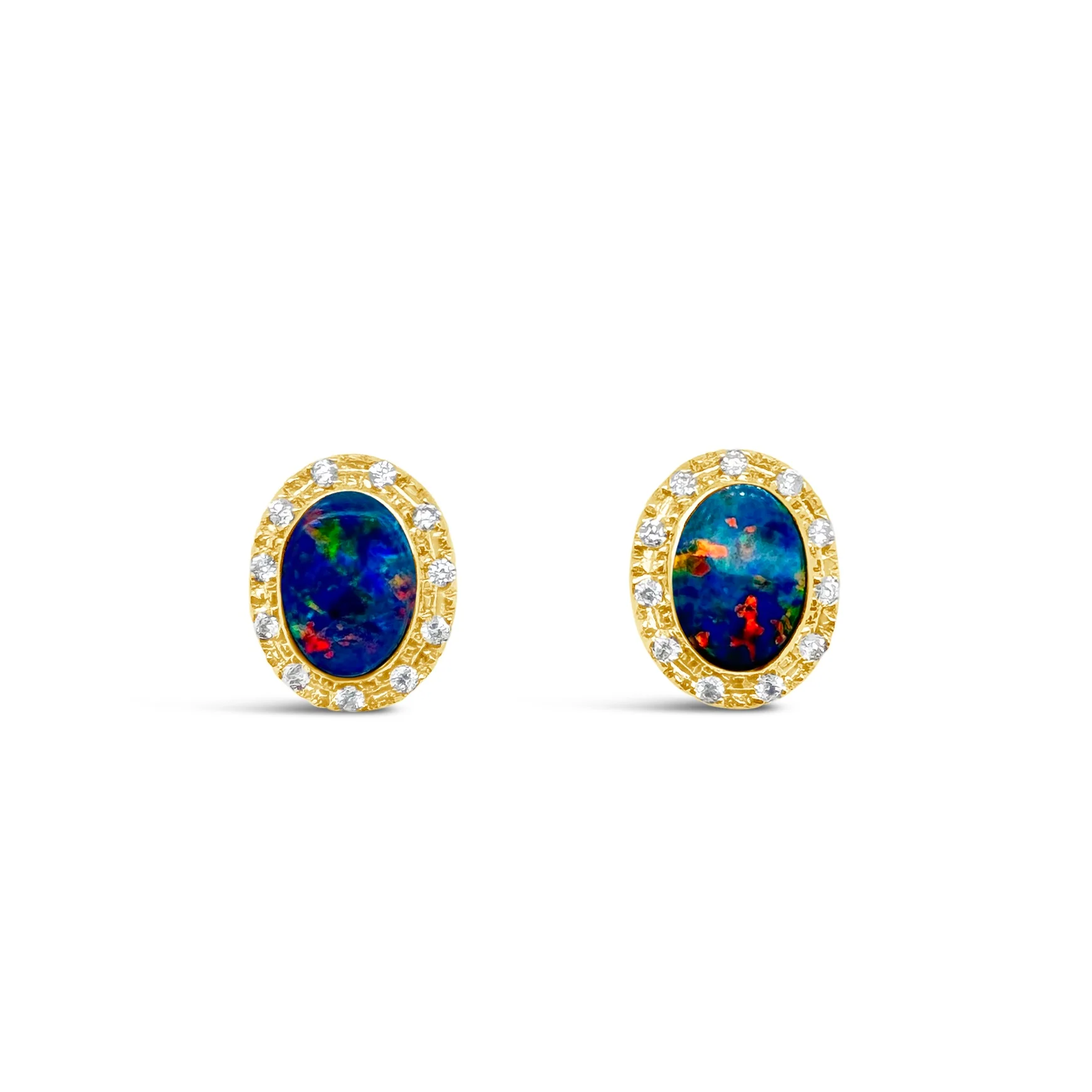 Black Opal Doublet & Diamond Halo Studs