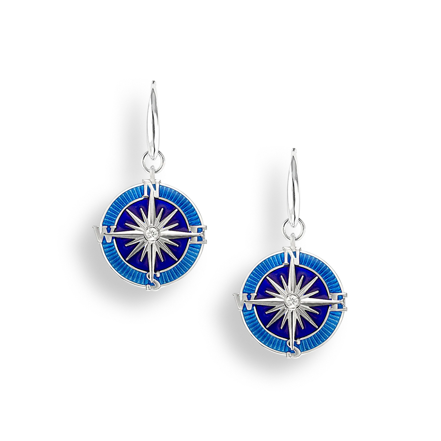 Blue Enamel Compass Drop Earrings