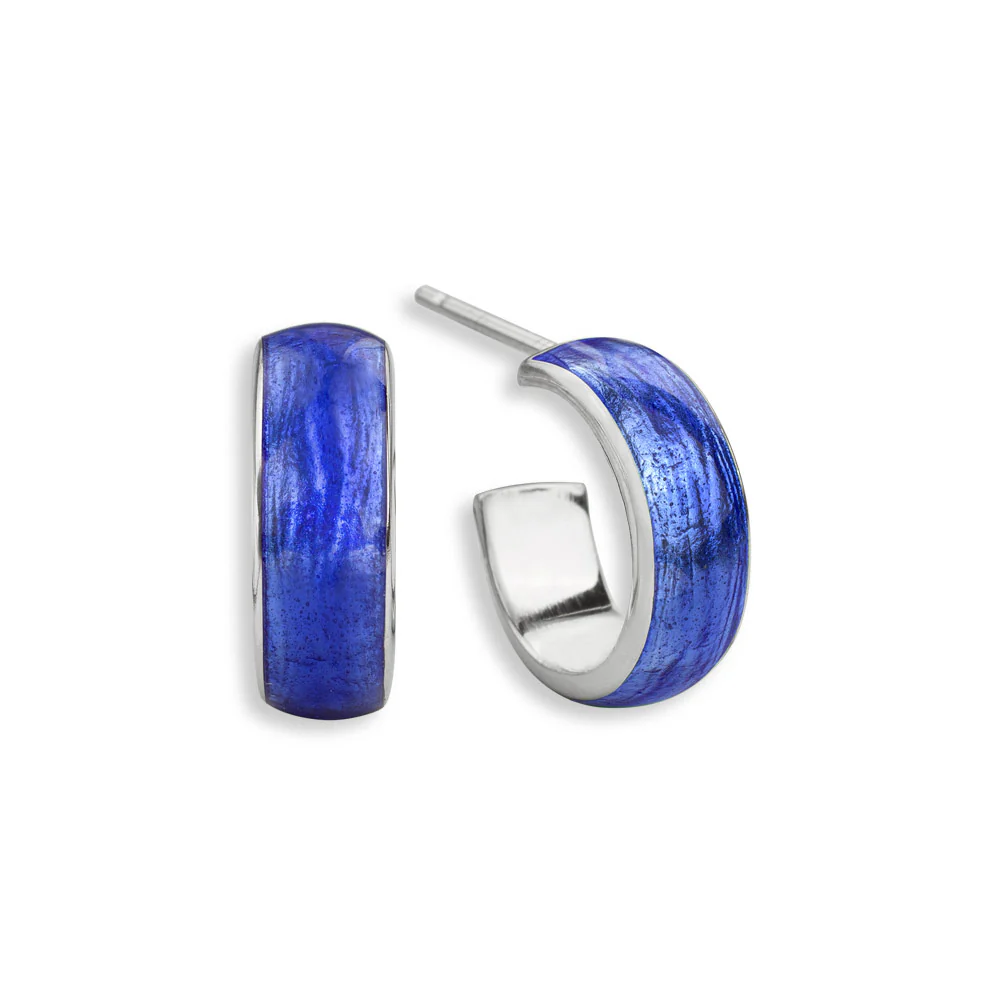 Blue Enamel Hoop Earrings