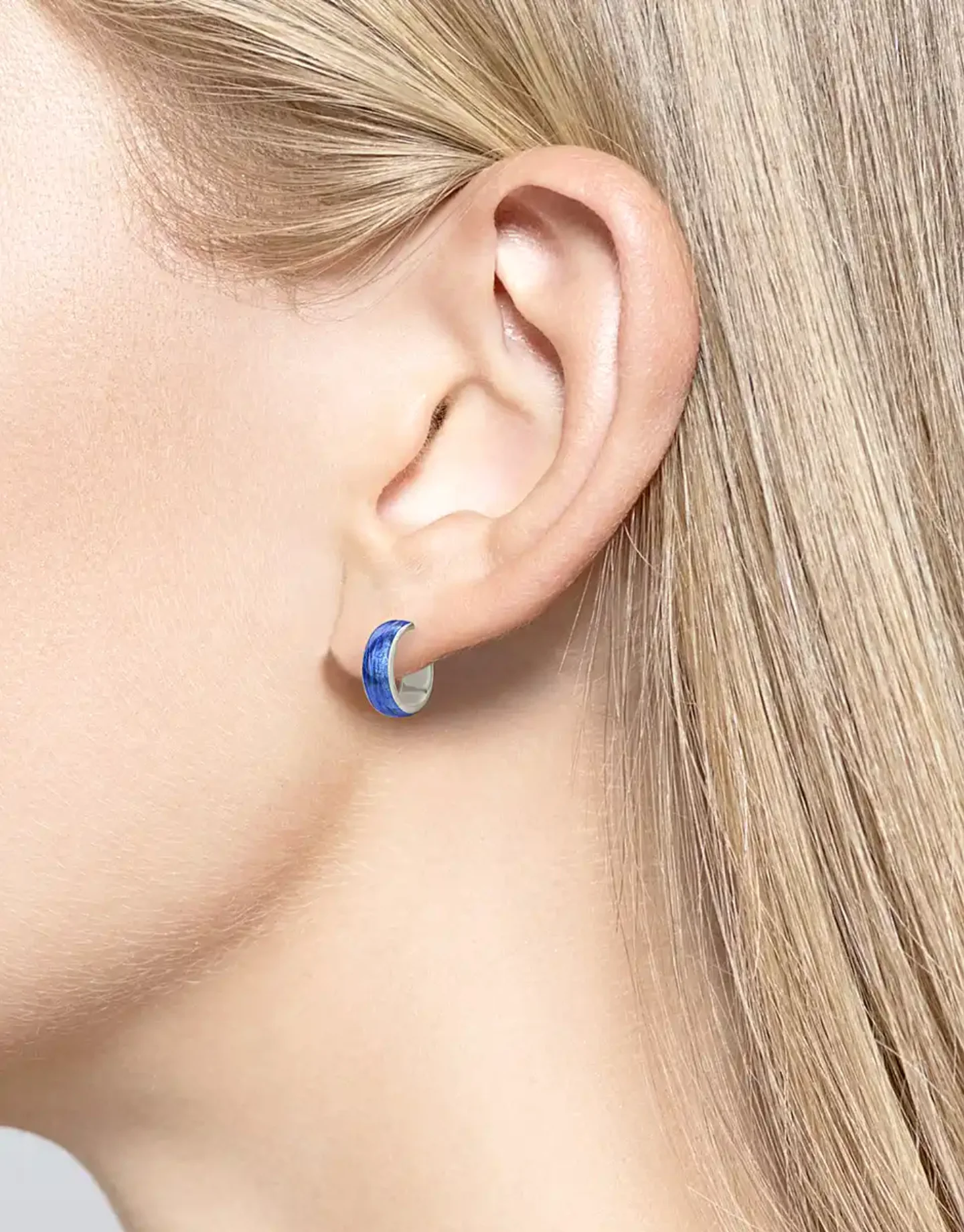Blue Enamel Hoop Earrings - Image 2