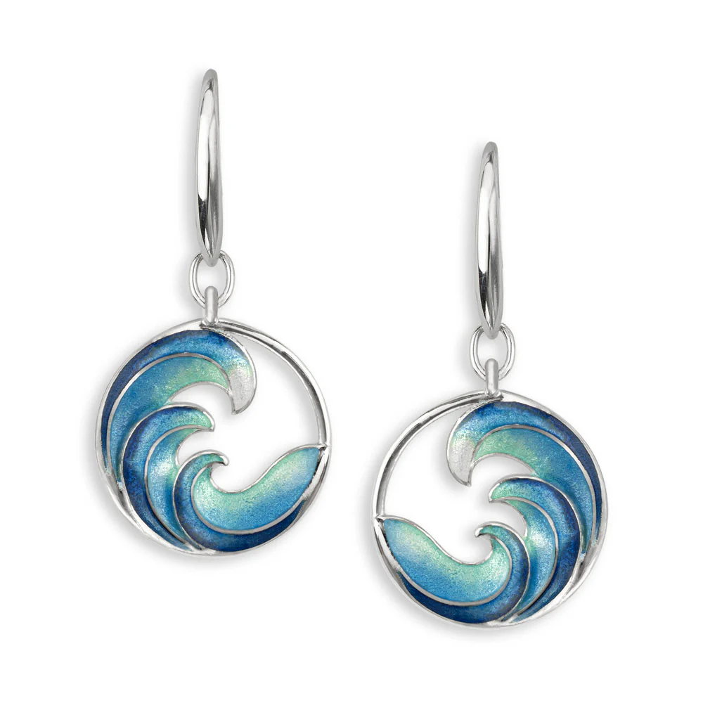 Blue Enamel Ocean Waves Drop Earrings