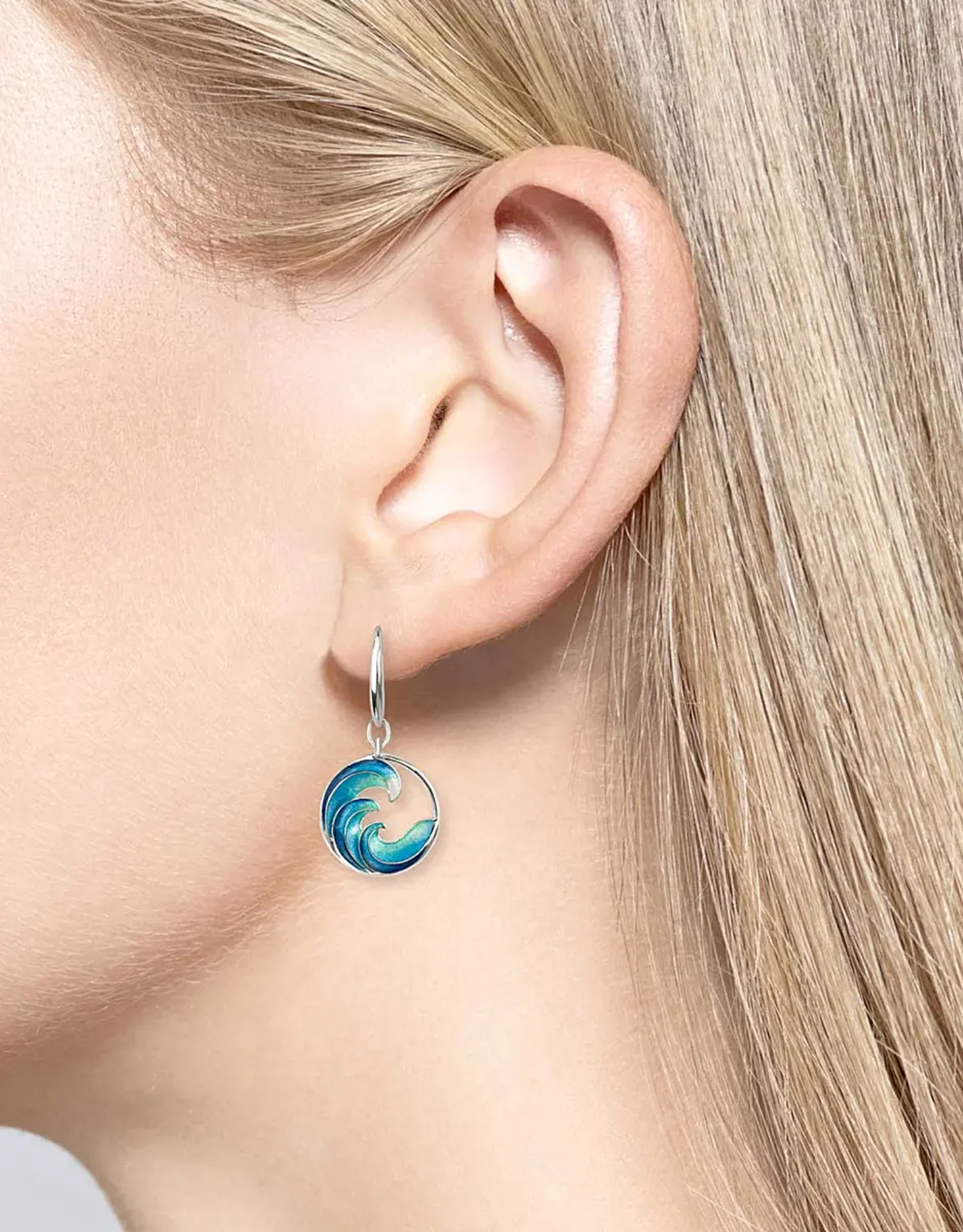 Blue Enamel Ocean Waves Drop Earrings - Image 2