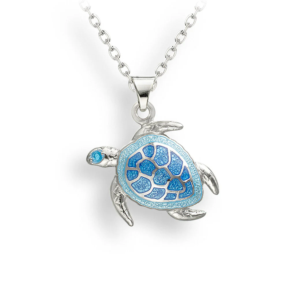 Blue Enamel Turtle Necklace