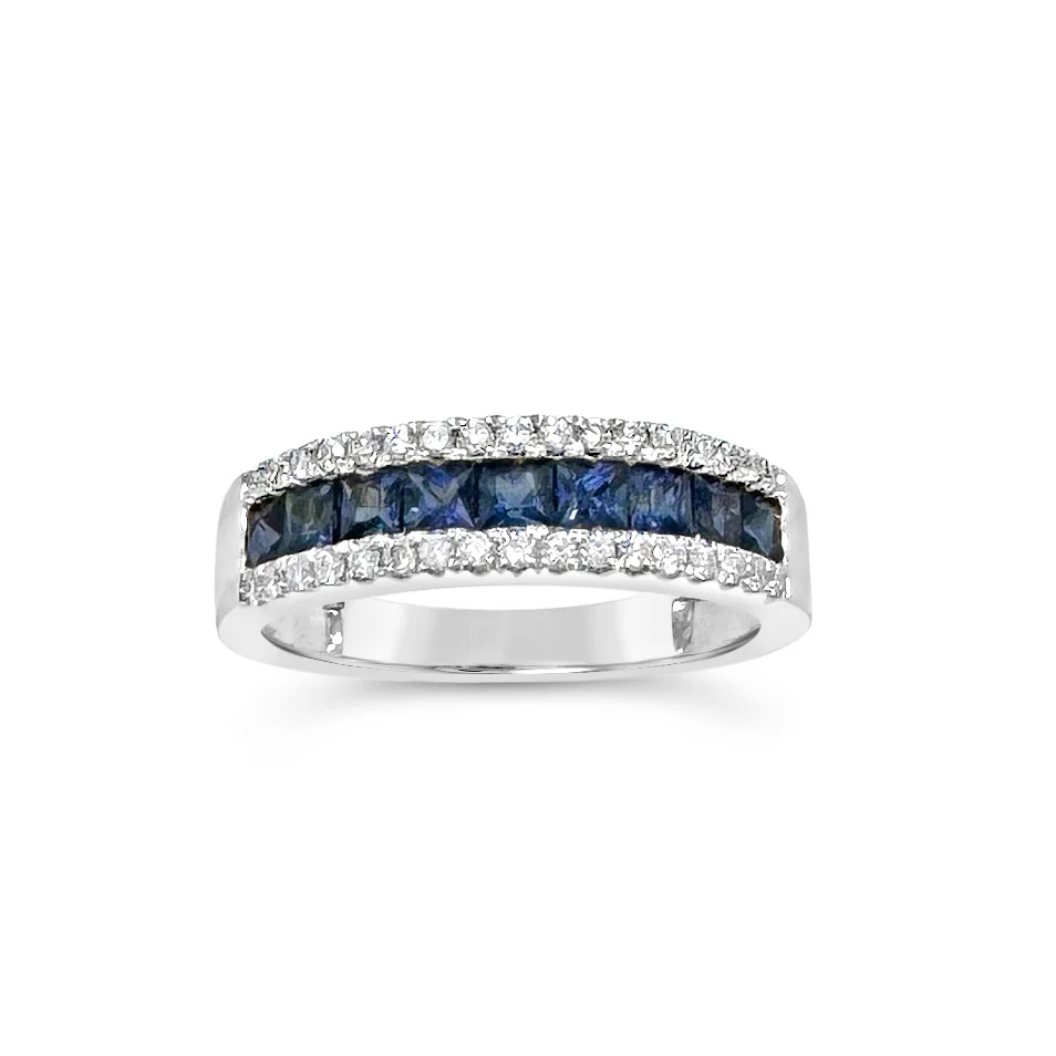 Blue Sapphire & Diamond Band Ring