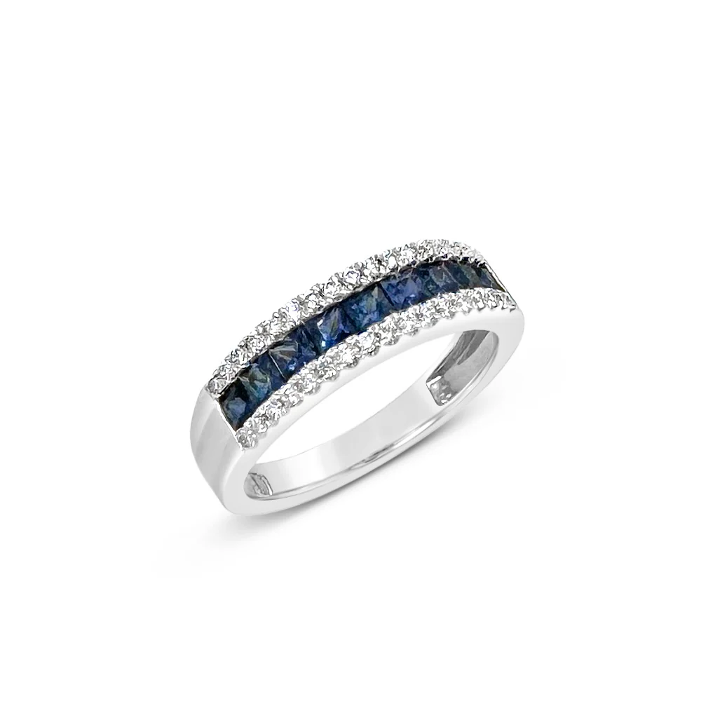 Blue Sapphire & Diamond Band Ring - Image 2