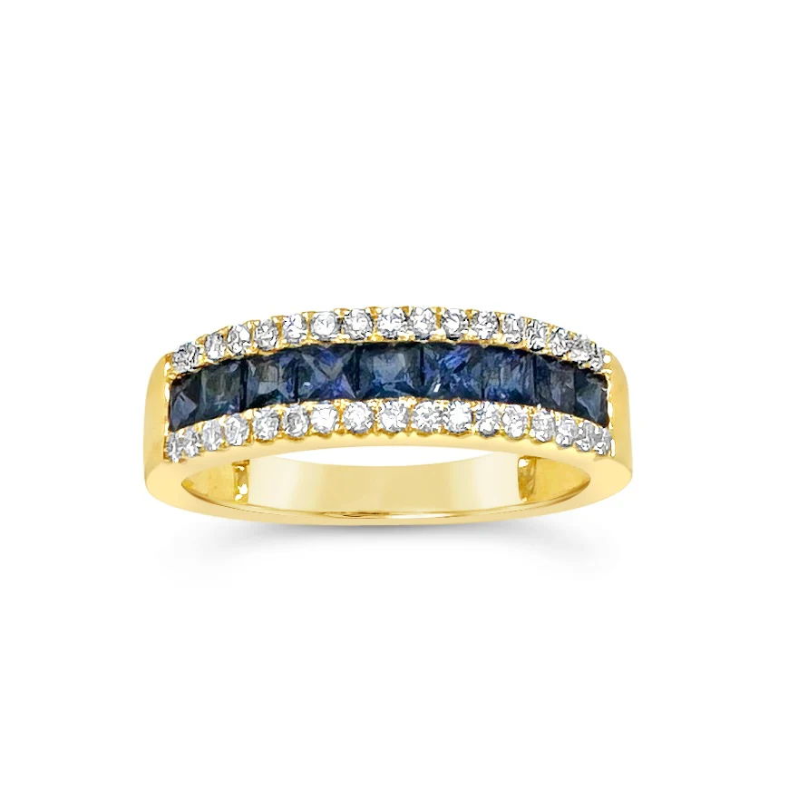 Blue Sapphire & Diamond Band Ring - Image 3