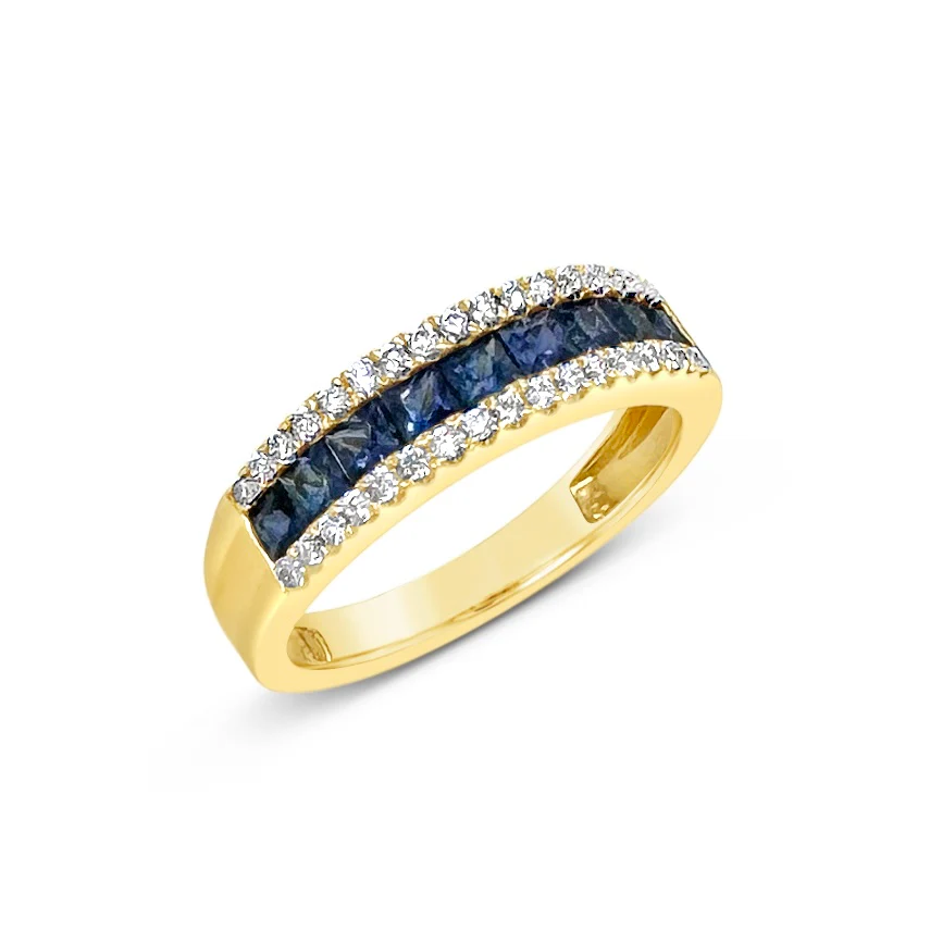 Blue Sapphire & Diamond Band Ring - Image 4