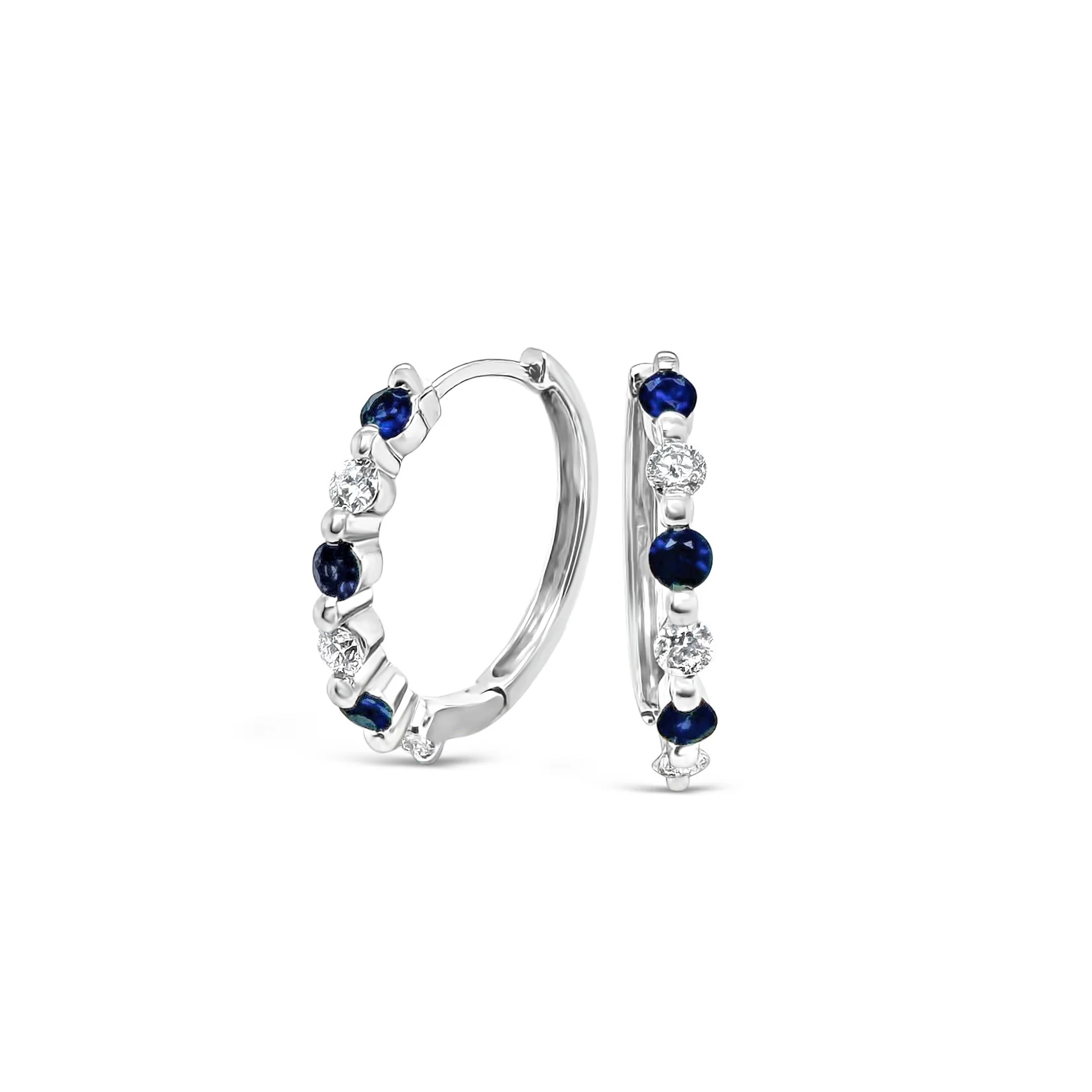 Blue Sapphire & Diamond Hinged Hoops