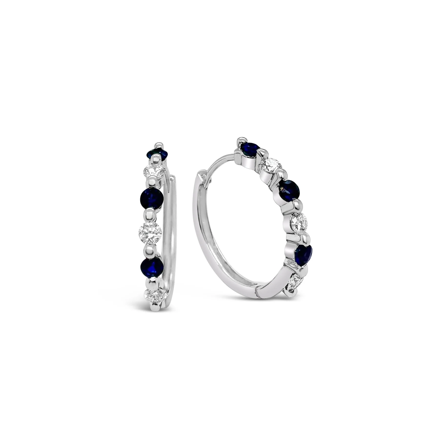 Blue Sapphire & Diamond Hinged Hoops - Image 2