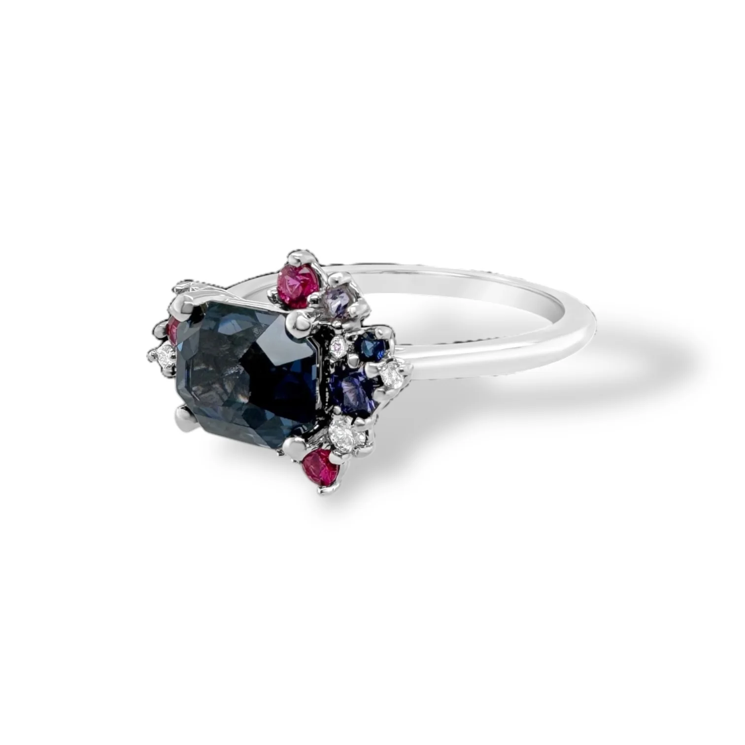 Blue Spinel, Sapphire, Tanzanite & Diamond Confetti Ring - Image 2