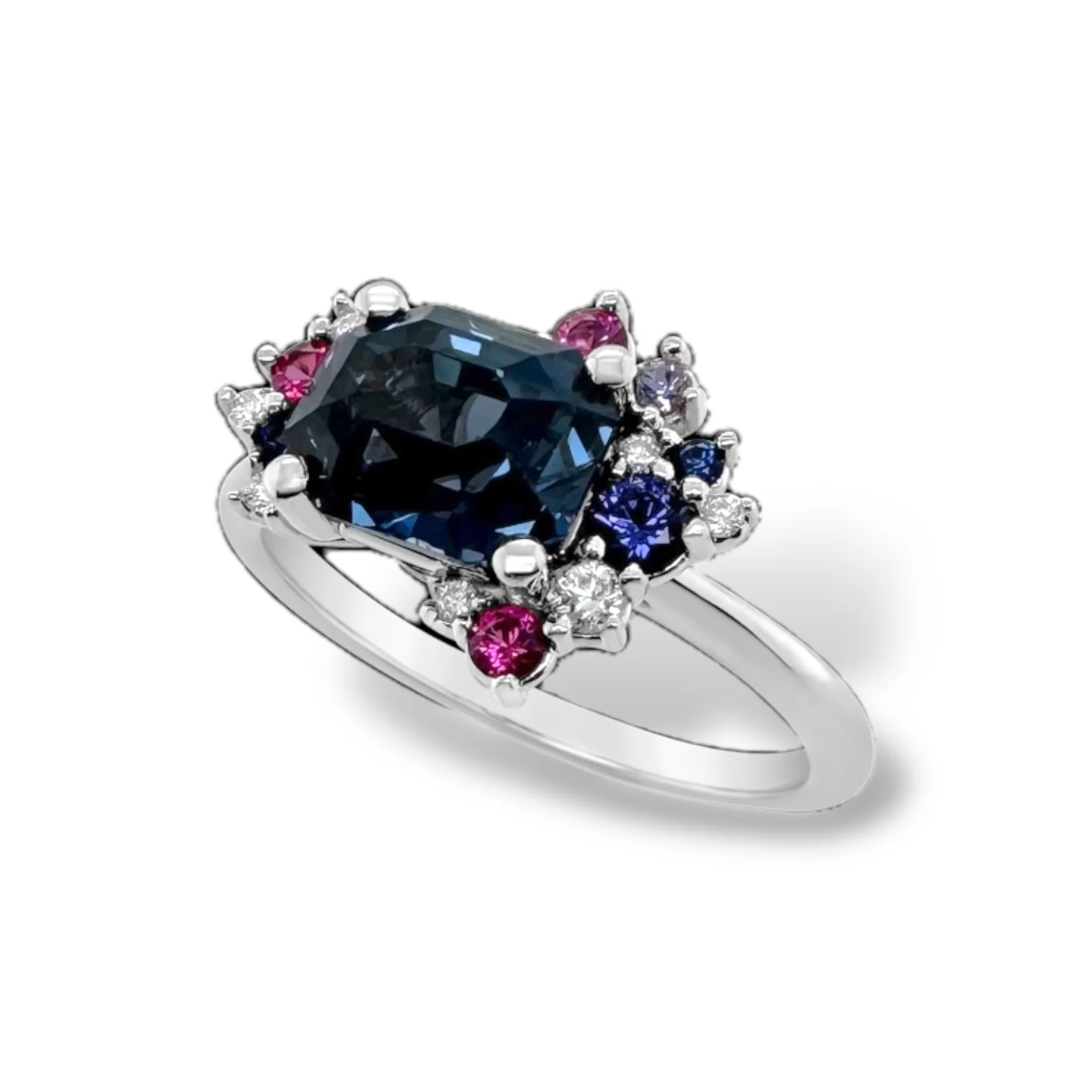 Blue Spinel, Sapphire, Tanzanite & Diamond Confetti Ring - Image 3