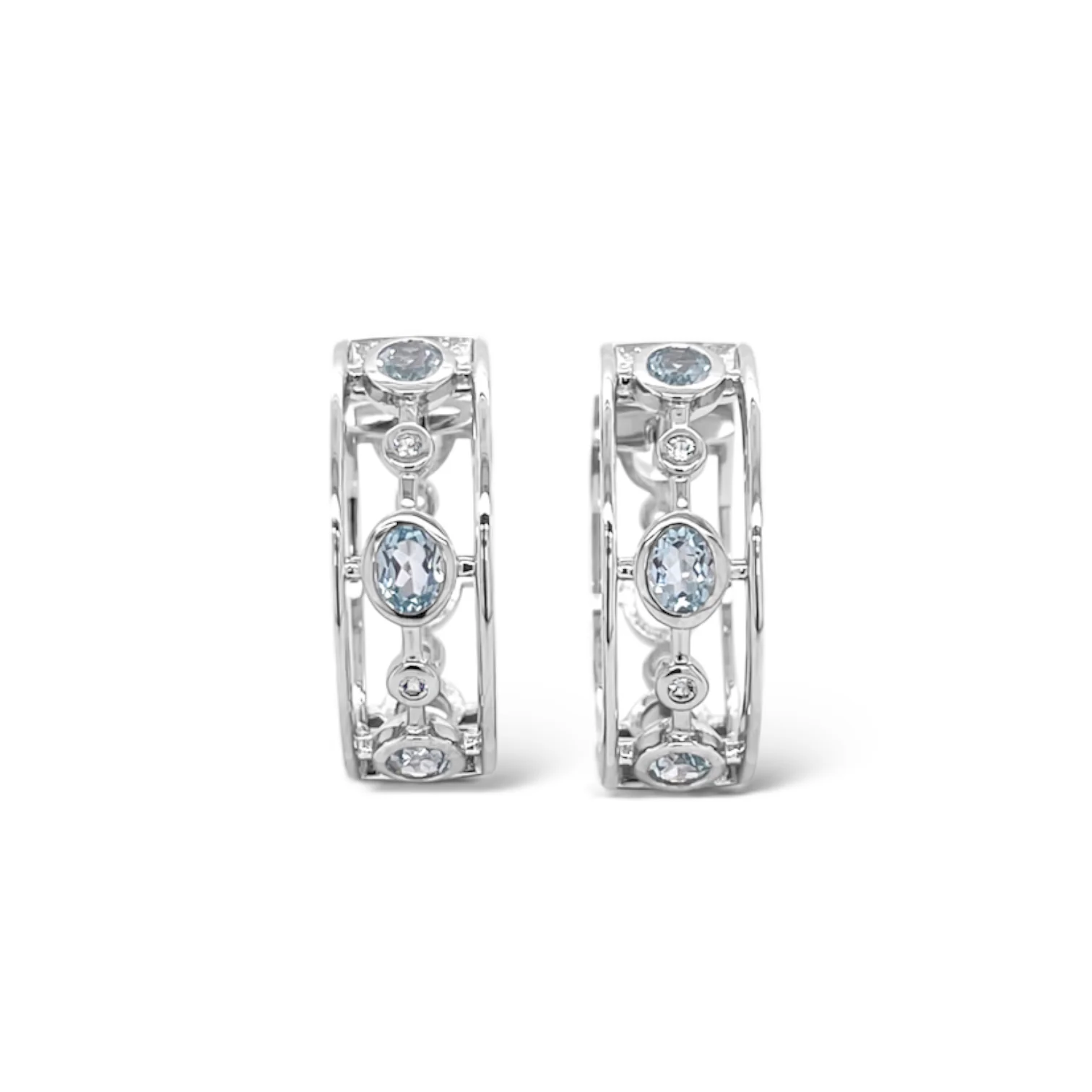 Blue Topaz & White Sapphire Lattice Hoops - Image 2