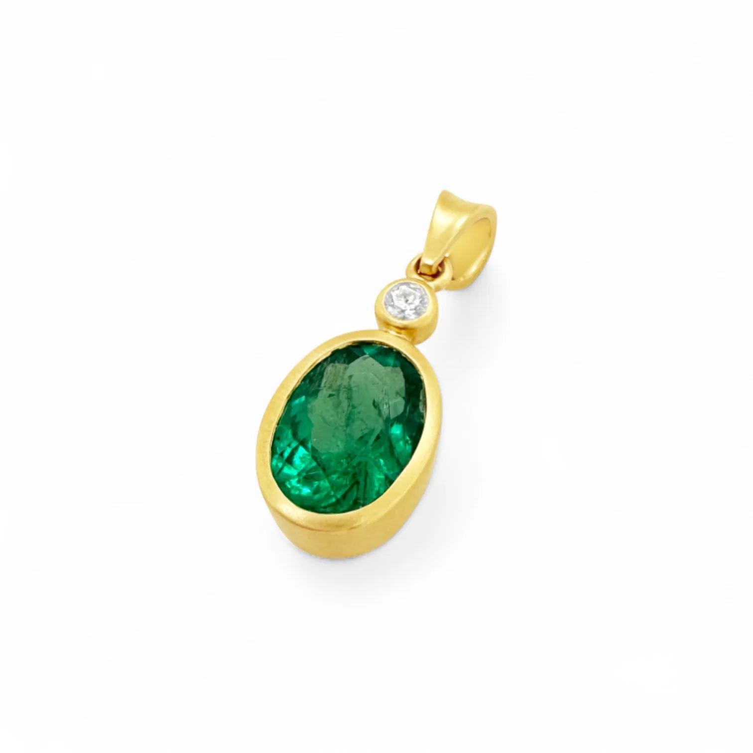 Brushed Gold Emerald & Diamond Pendant - Image 3