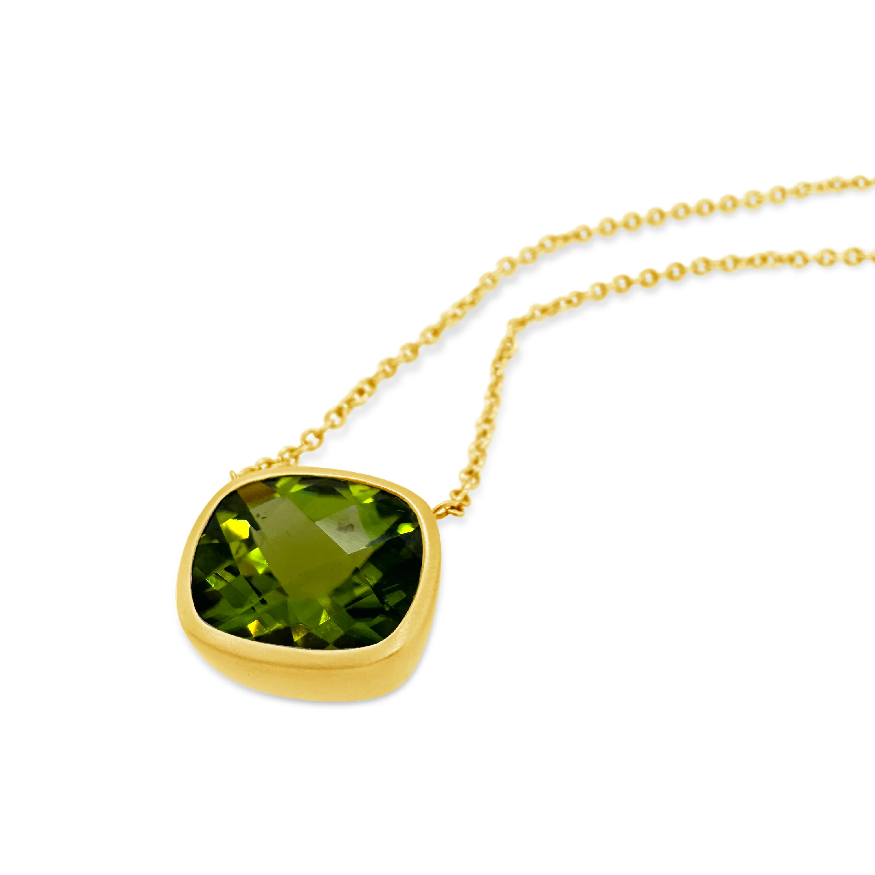 Burmese Peridot Brushed Bezel Necklace - Image 2