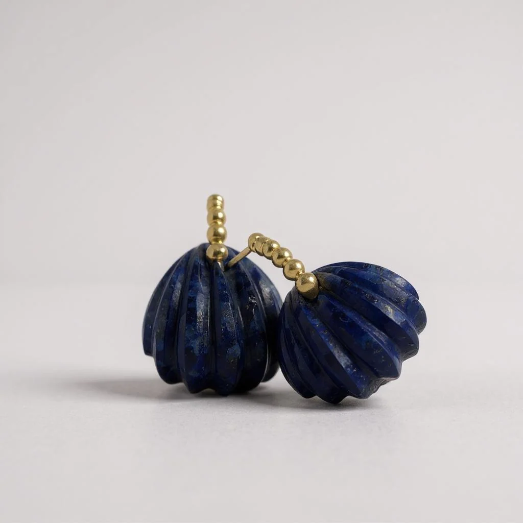 Carved Lapis Shell Earrings