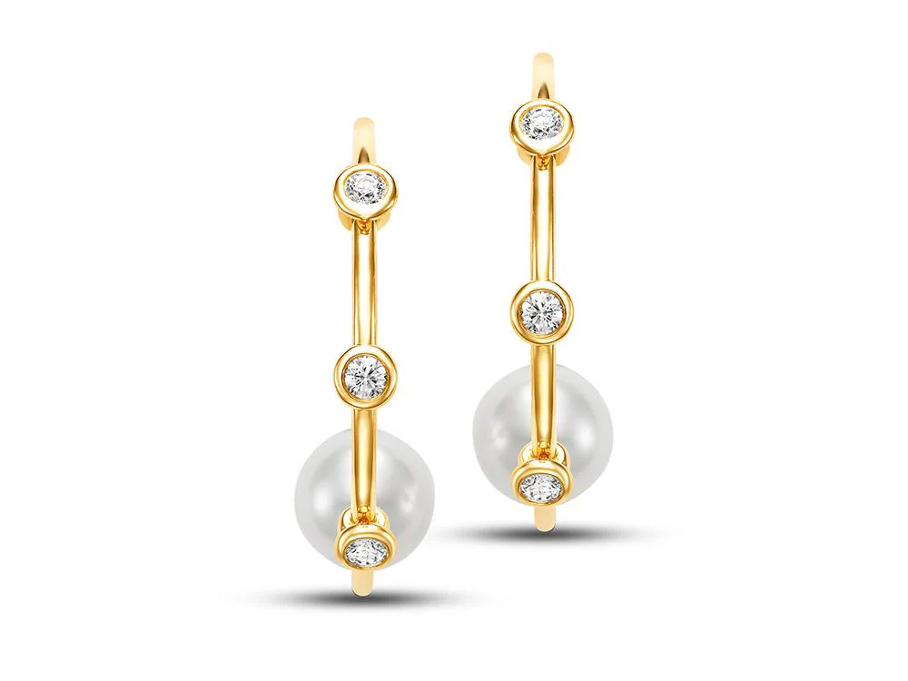 Cultured Pearl & Diamond Aida Hoop Earrings - Image 2