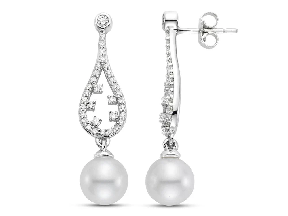 Cultured Pearl & Diamond Raindrop Earrings