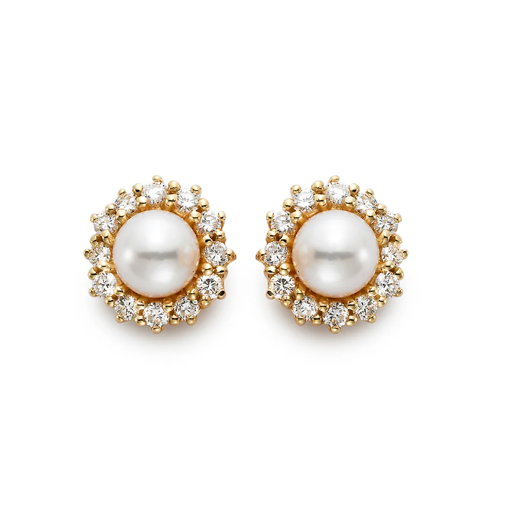 Cultured Pearl with Diamond Halo Stud Earrings