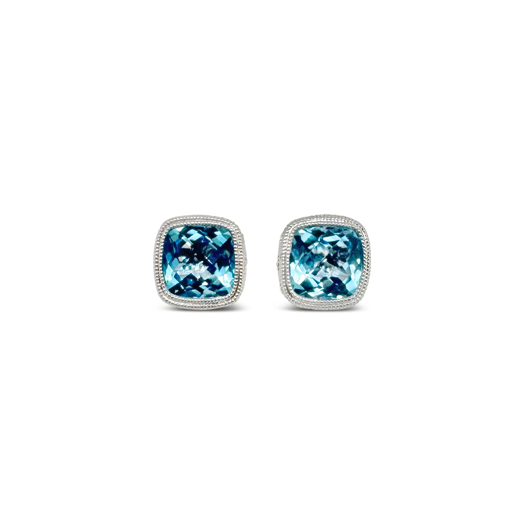 Cushion-Cut Blue Topaz Bezel Studs