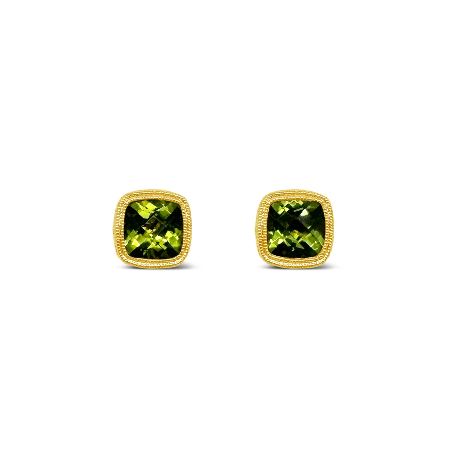 Cushion-Cut Peridot Bezel Studs