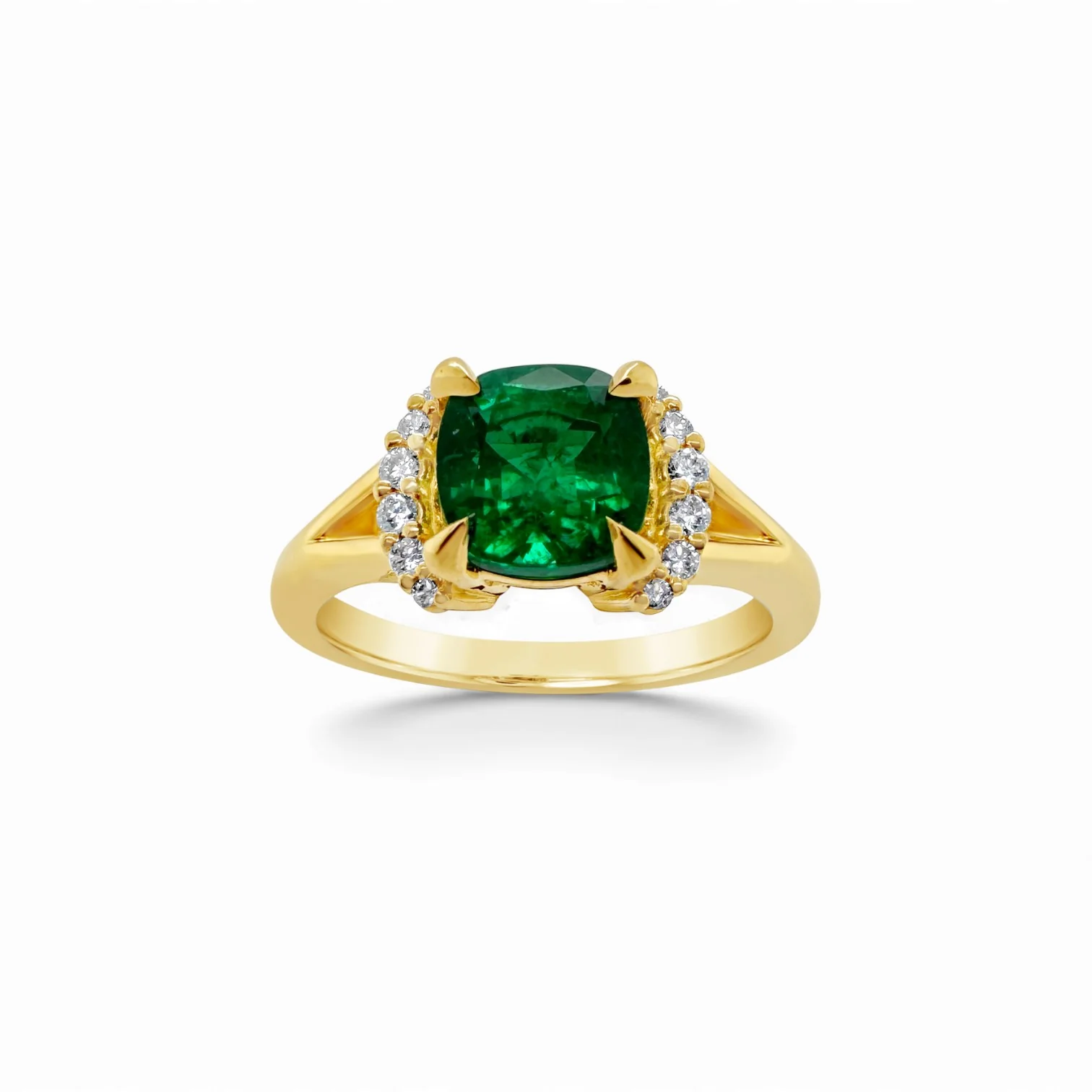 Cushion Emerald & Diamond Demi-Halo Ring
