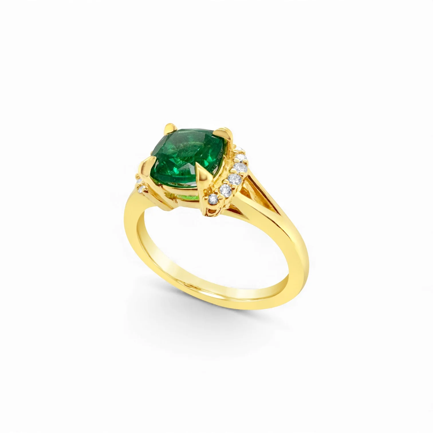 Cushion Emerald & Diamond Demi-Halo Ring - Image 2