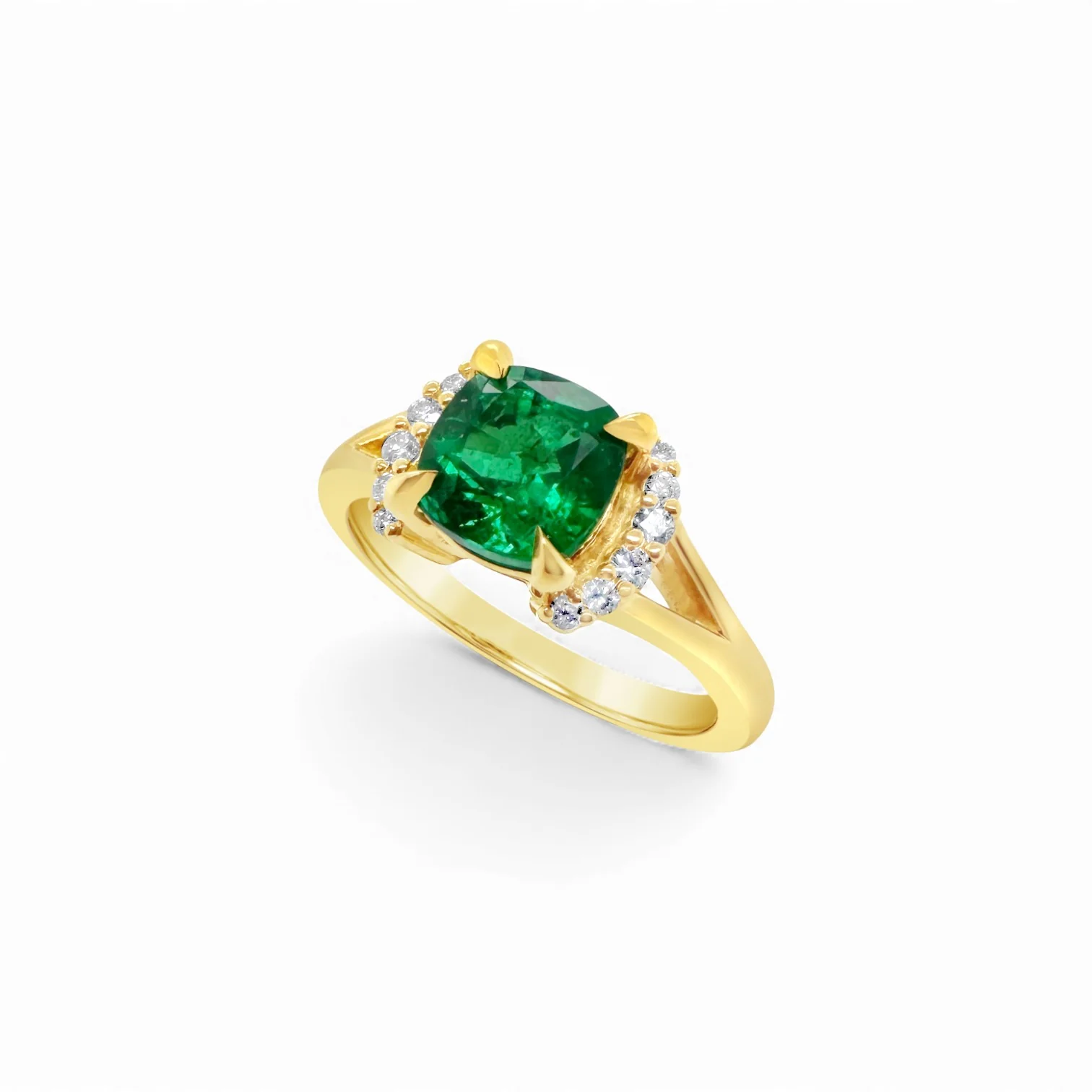 Cushion Emerald & Diamond Demi-Halo Ring - Image 3