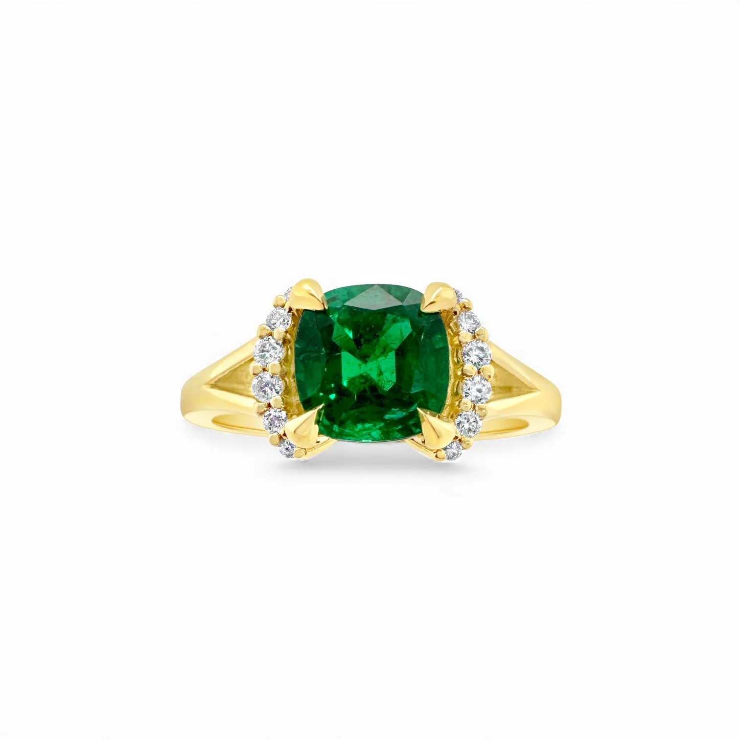 Cushion Emerald & Diamond Demi-Halo Ring - Image 4