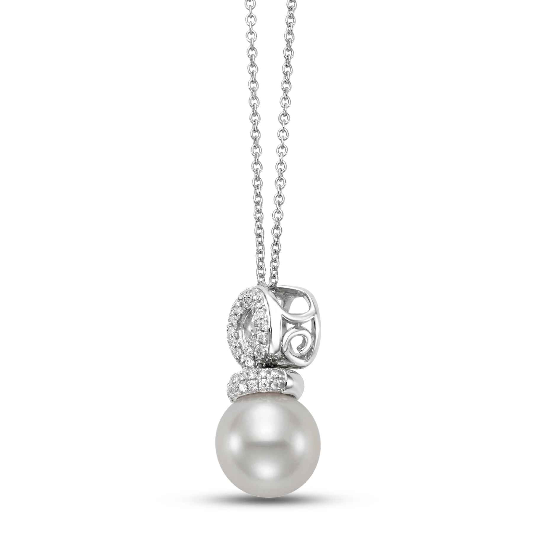 Diamond Doorknocker Freshwater Pearl Pendant Necklace - Image 2
