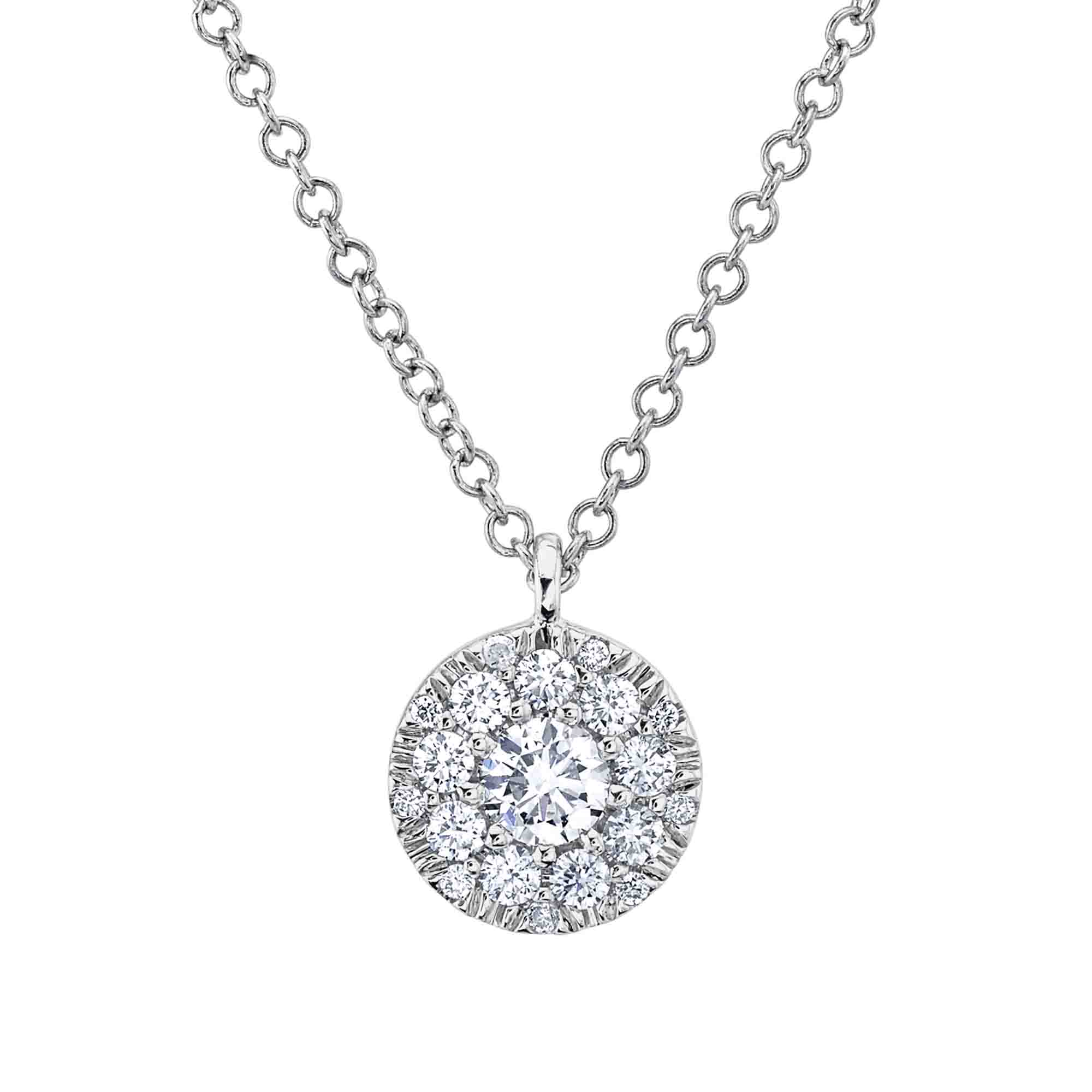 Diamond Halo Cluster Pendant Necklace
