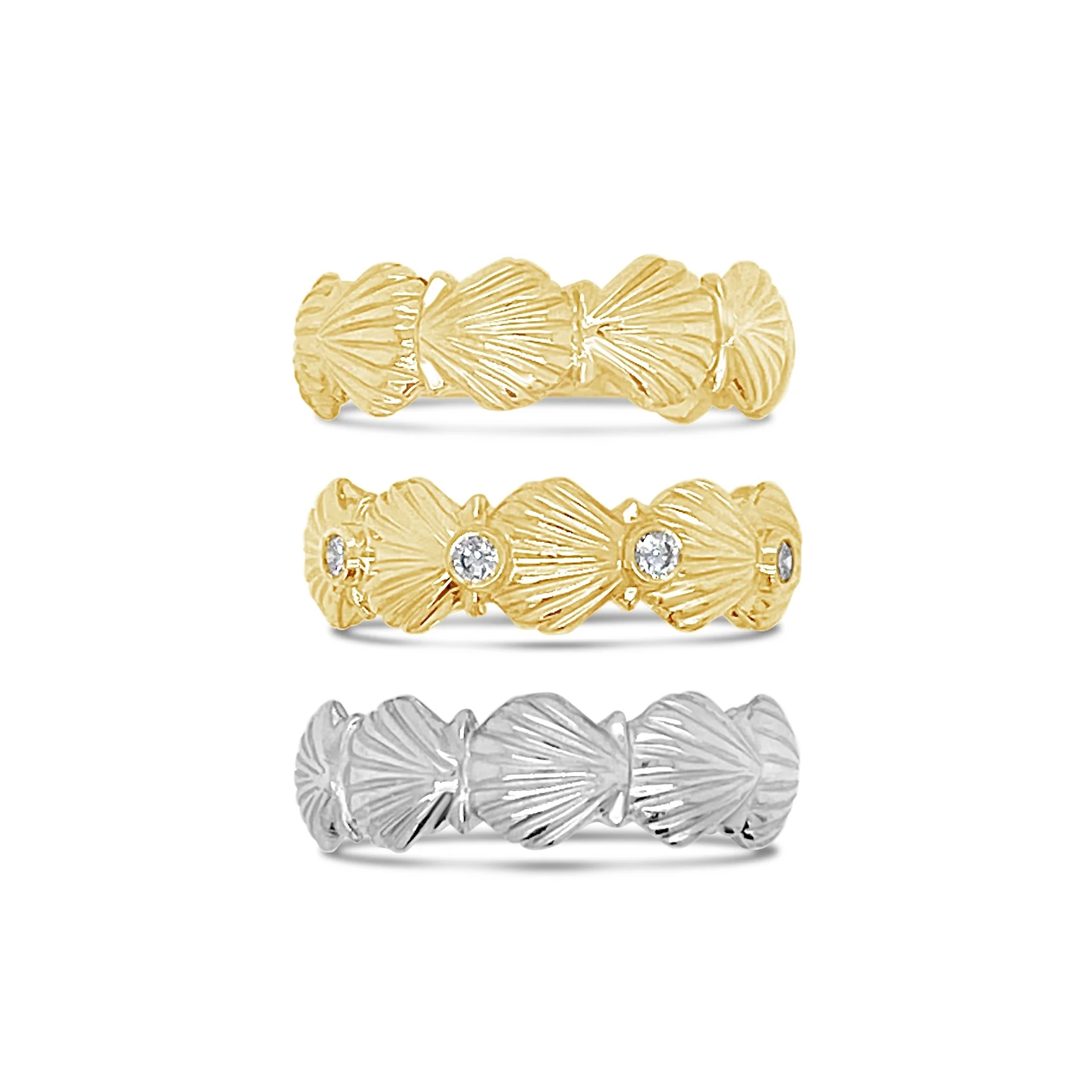 Diamond Scallop Shell Band Ring - Image 4