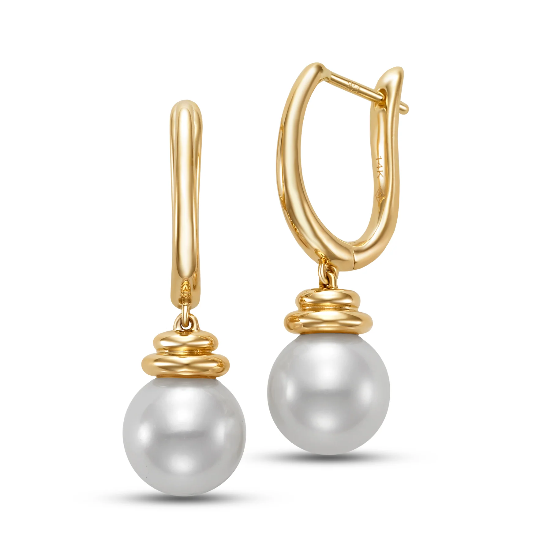 Double Capped Freshwater Pearl Hinged Drop Earrings - Image 2