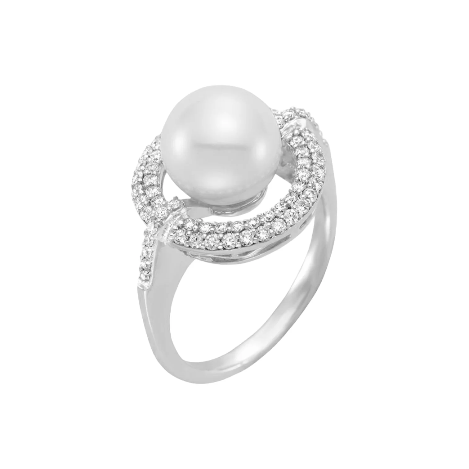 Double Halo Diamond & Cultured Pearl Ring - Image 2