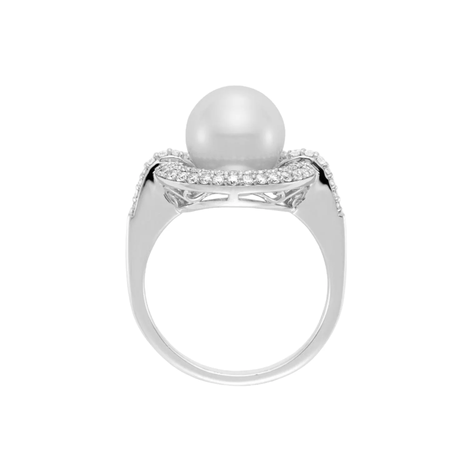 Double Halo Diamond & Cultured Pearl Ring - Image 3