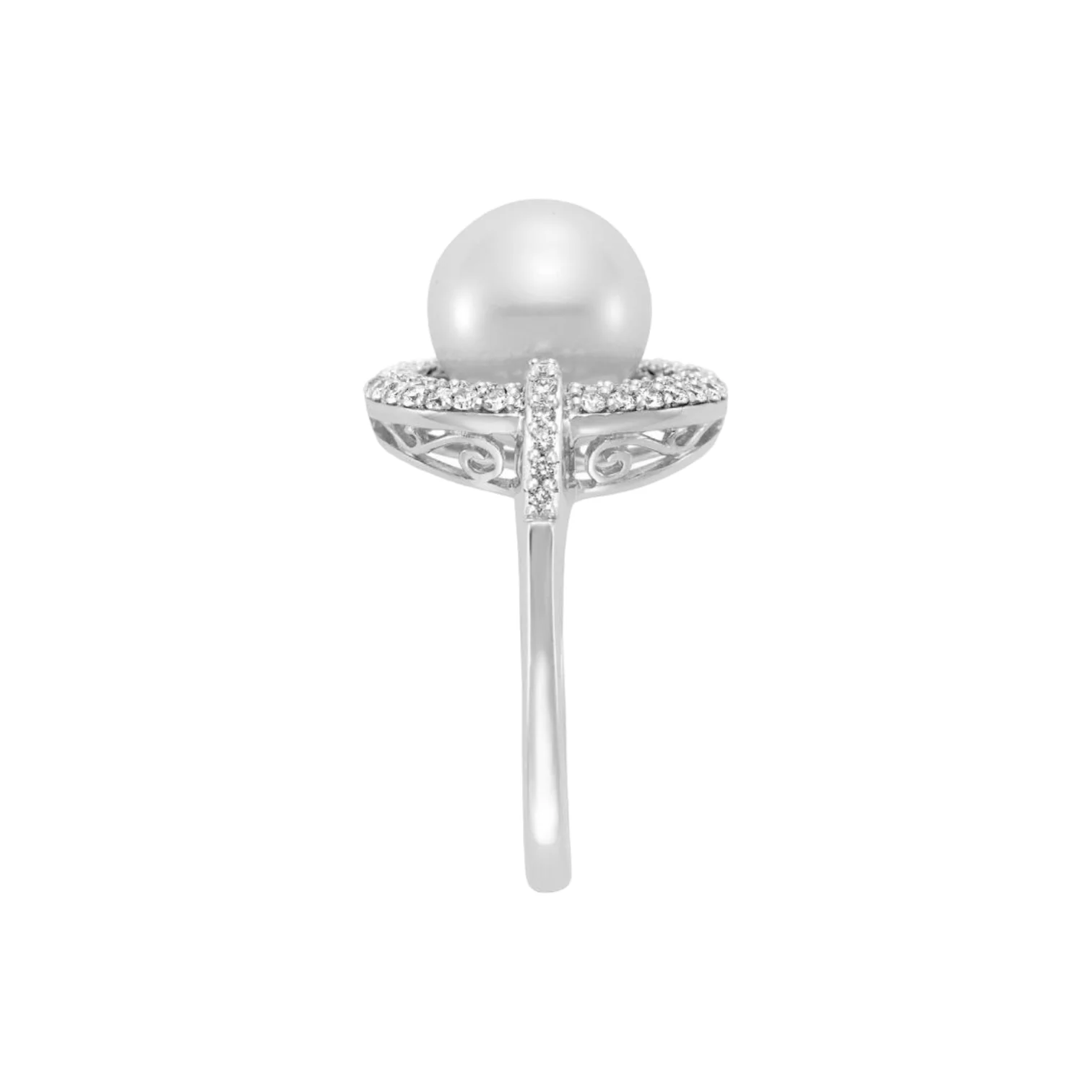 Double Halo Diamond & Cultured Pearl Ring - Image 4