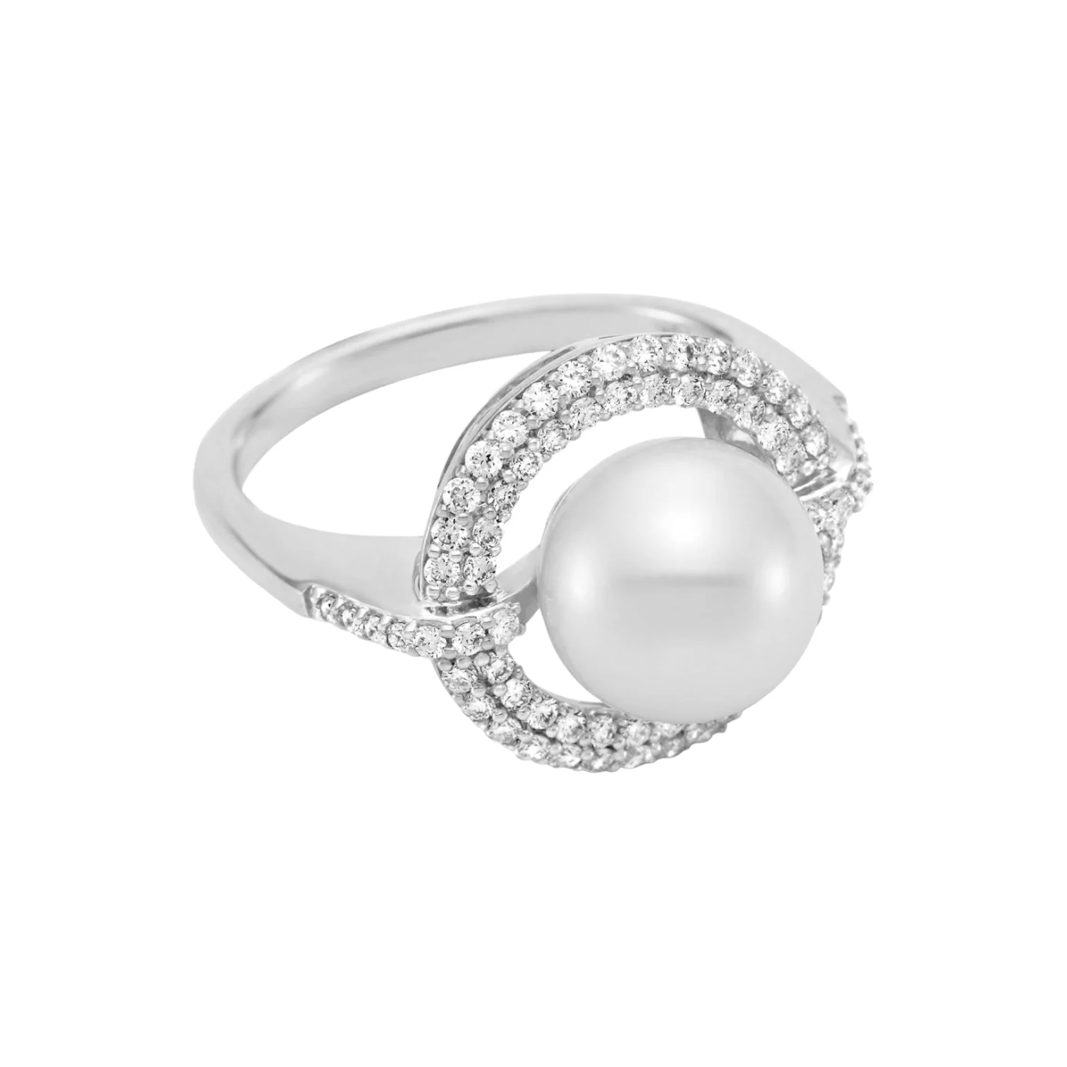 Double Halo Diamond & Cultured Pearl Ring - Image 5
