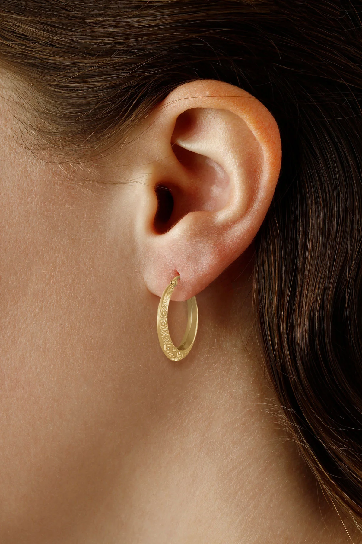Embossed Design Hoop Earrings - Image 2