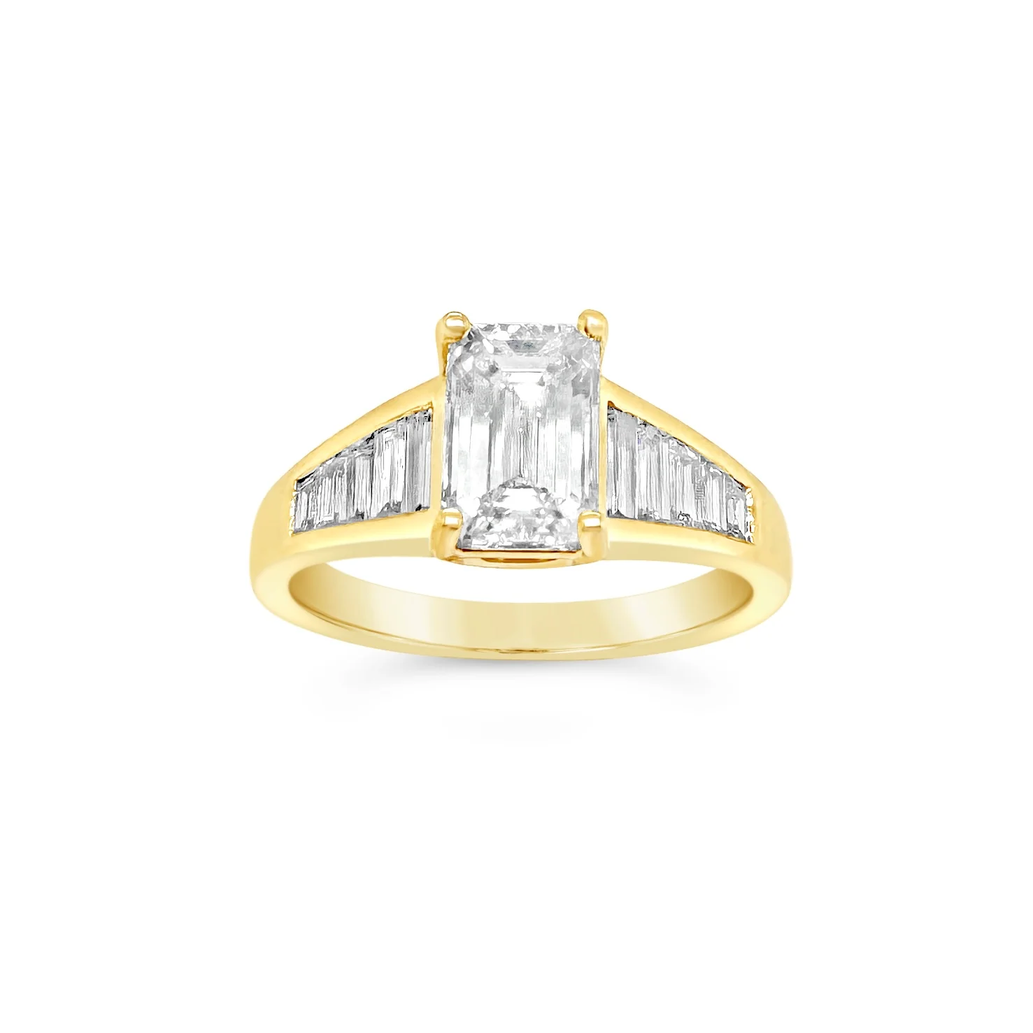 Emerald-Cut & Graduated Trapezoid Diamond Modern Engagement Ring - 1.73 CTW