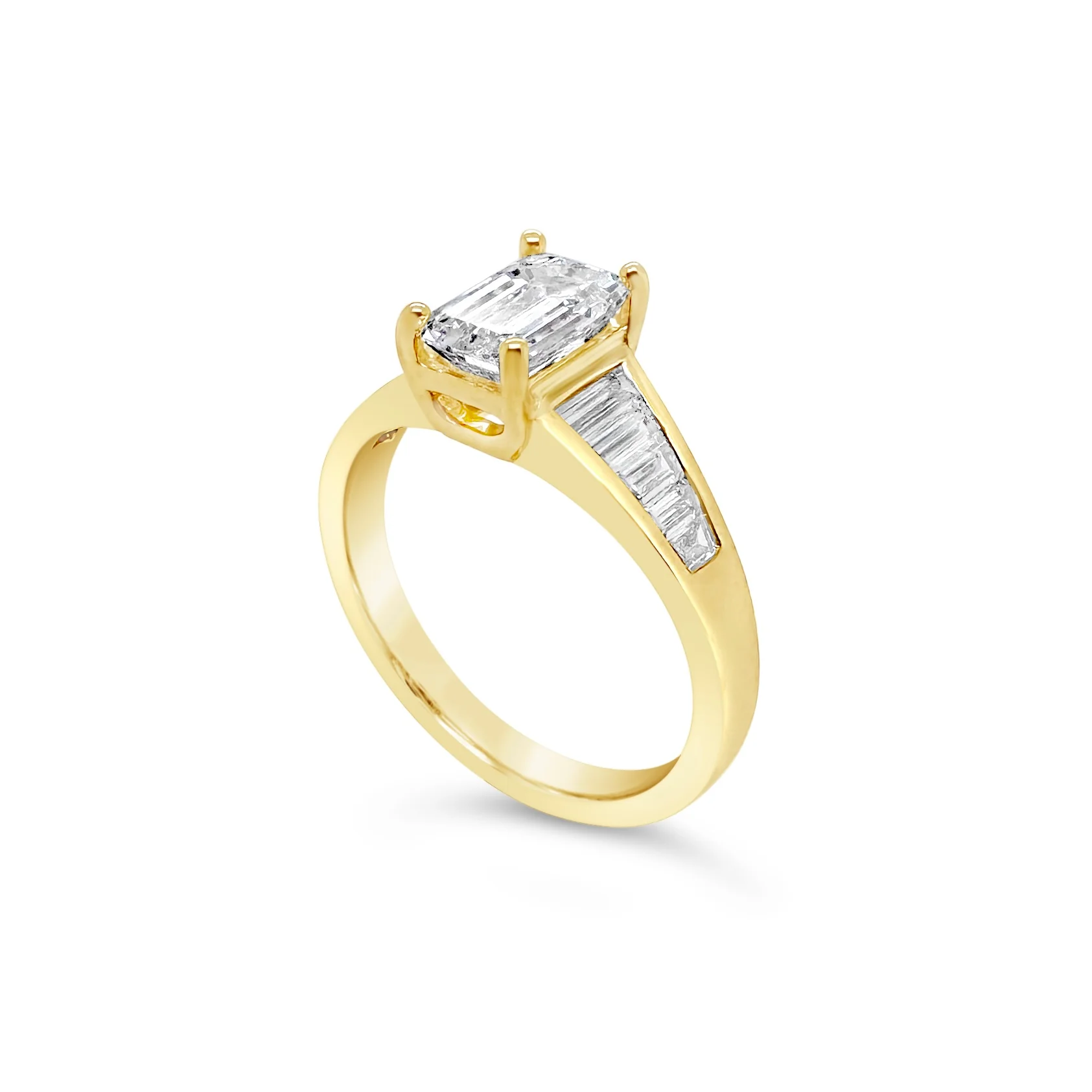 Emerald-Cut & Graduated Trapezoid Diamond Modern Engagement Ring - 1.73 CTW - Image 2
