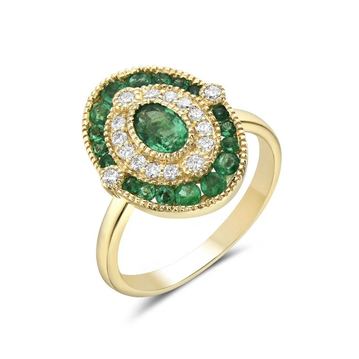 Emerald & Diamond Double Halo Ring