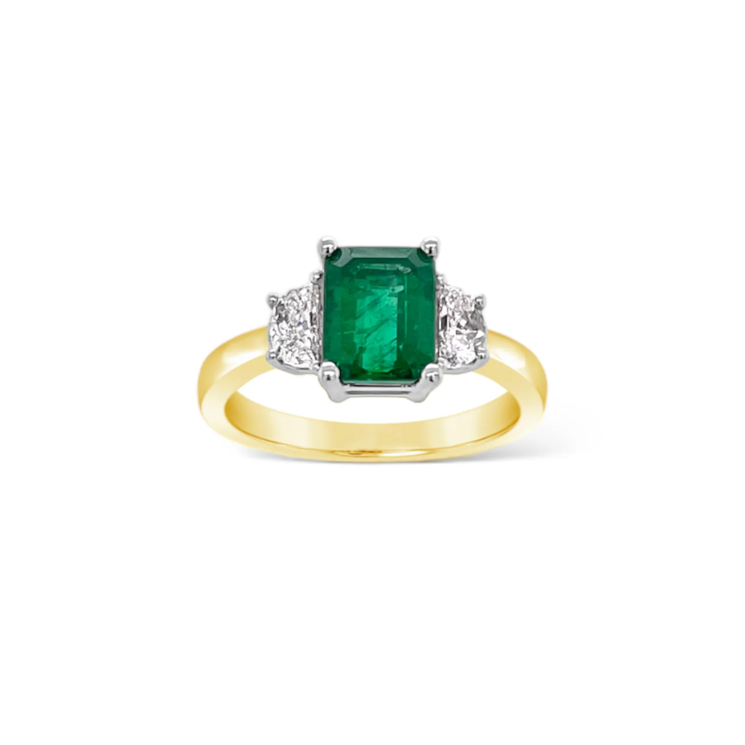 Emerald & Half-Moon Diamond Ring