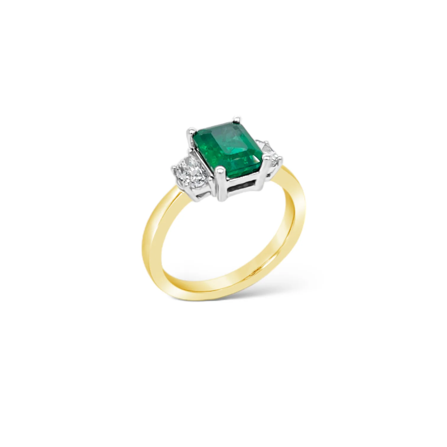 Emerald & Half-Moon Diamond Ring - Image 2